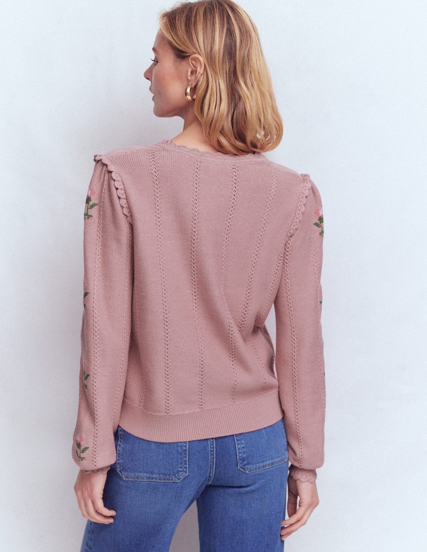 Valeria Crochet Trim Jumper-Rose Pink, Embroidery