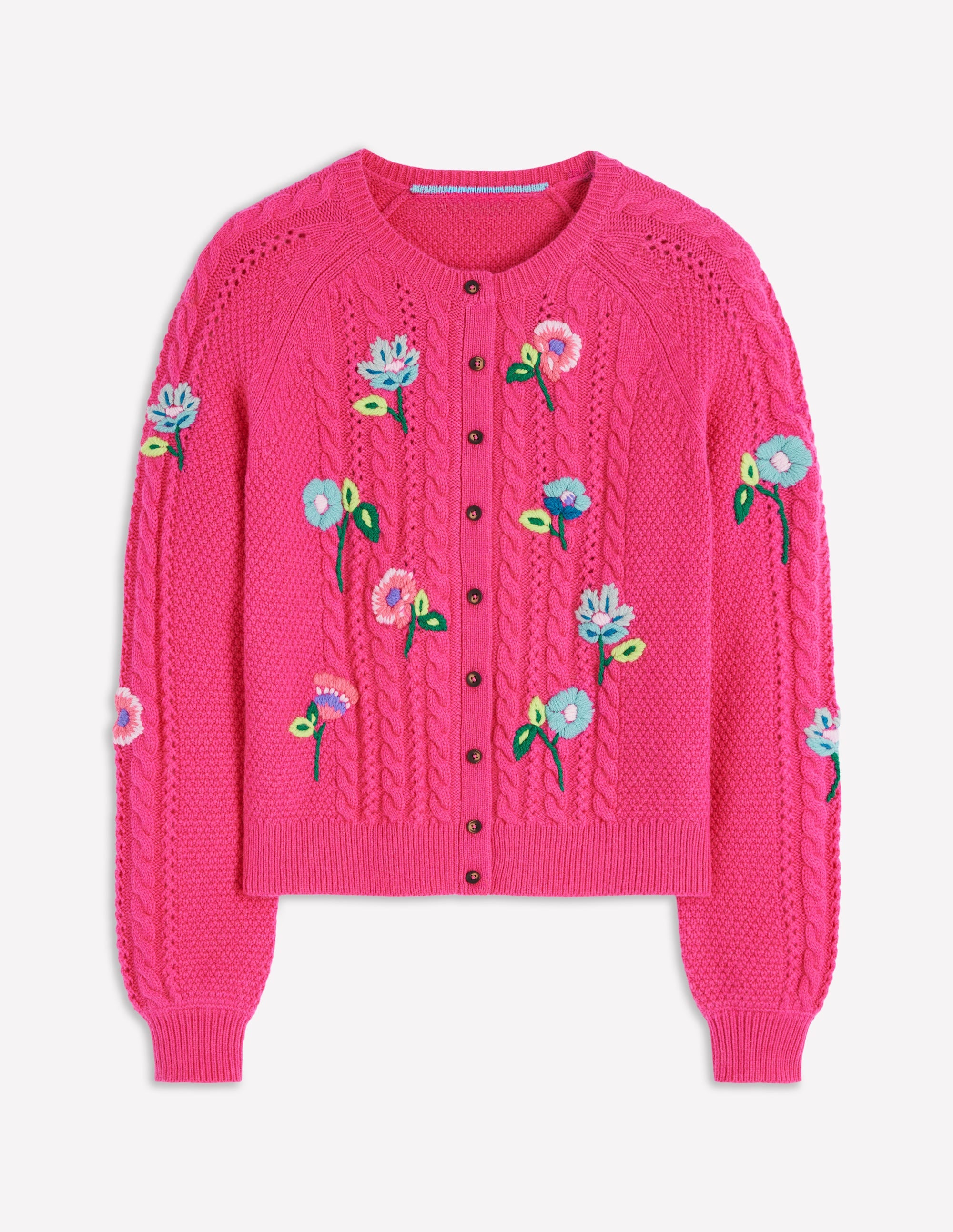 Liv Embroidered Cable Cardigan-Pink Peony | Boden USA