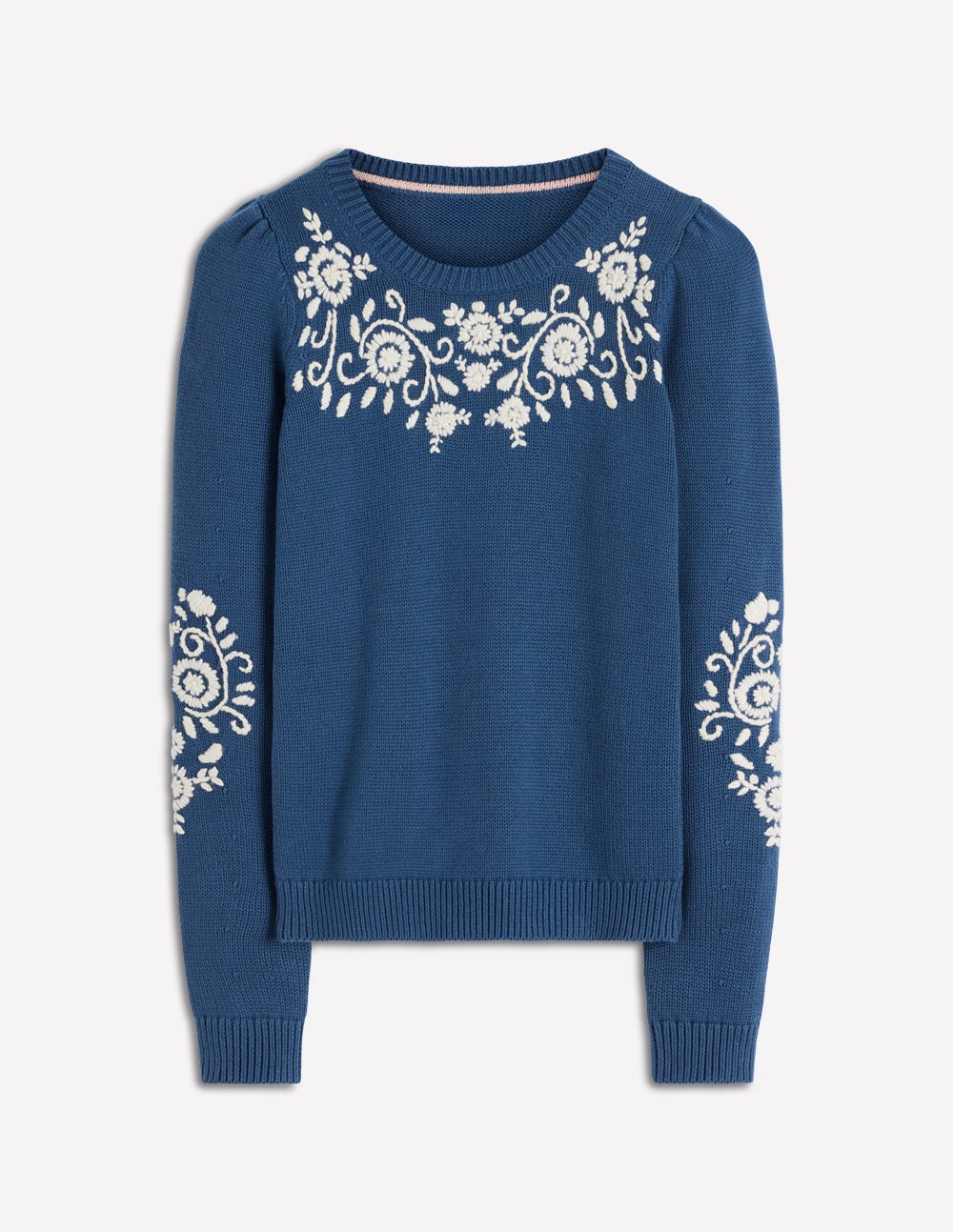 Davina Puff Sleeve Sweater-Denim Blue Embroidery - Image 7