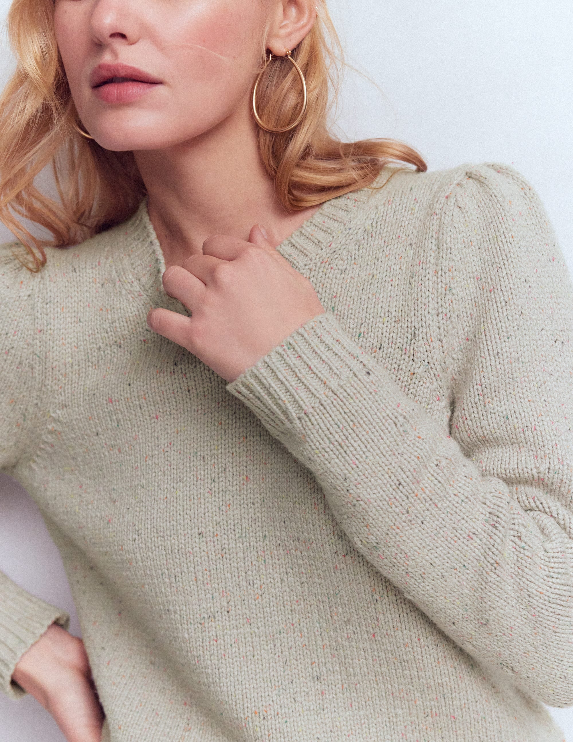 Davina Puff Sleeve Sweater-Ivory, Nep - Image 2