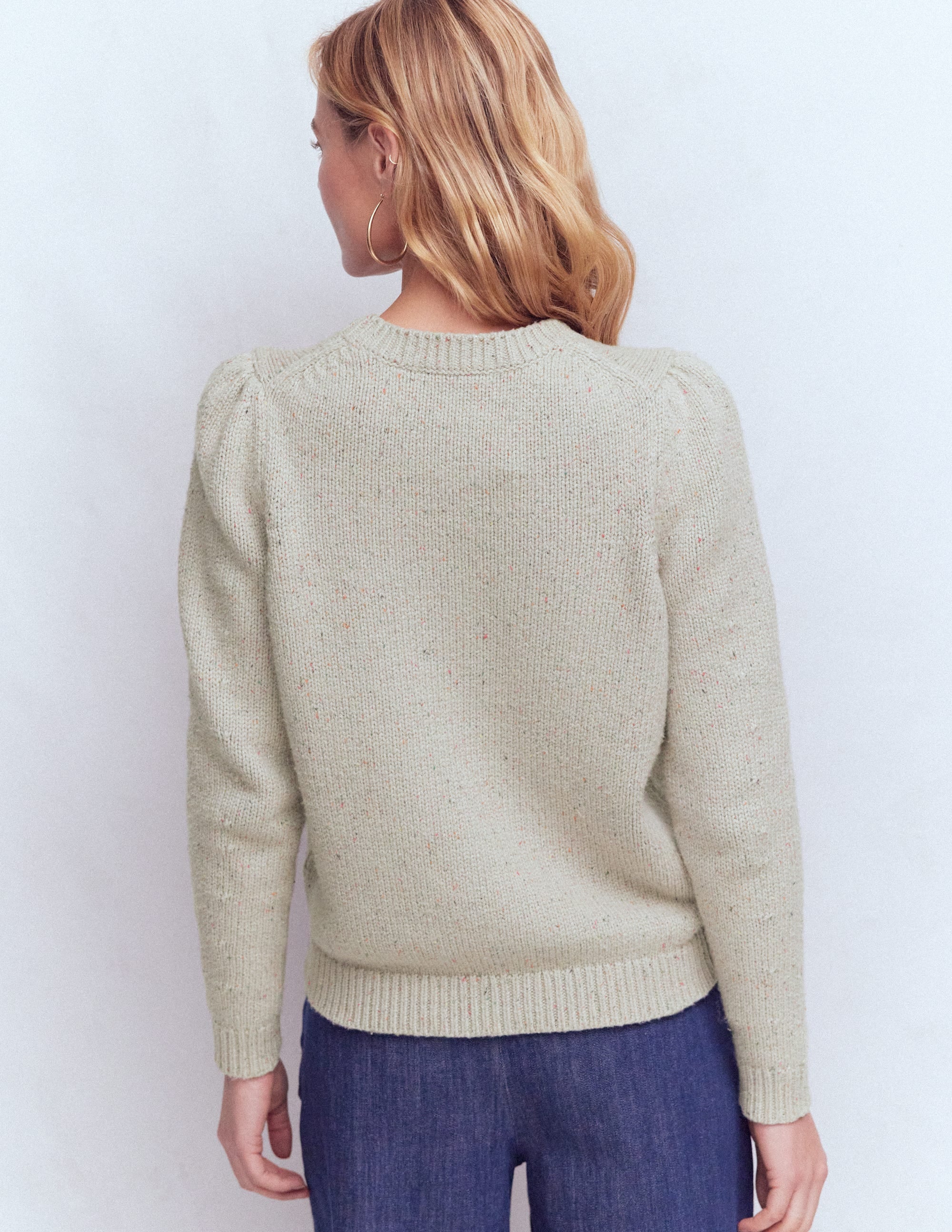 Davina Puff Sleeve Sweater-Ivory, Nep - Image 3