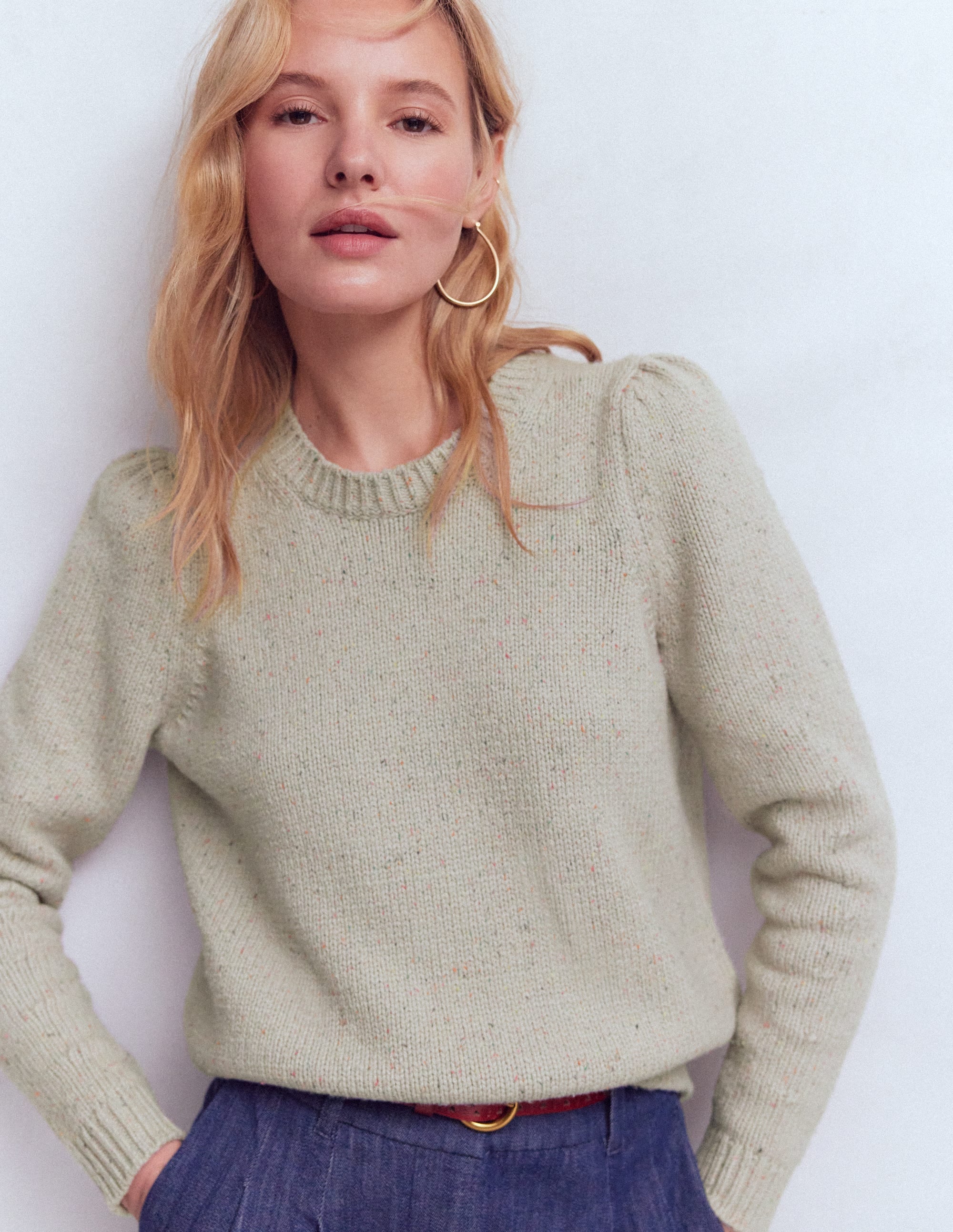 Davina Puff Sleeve Sweater-Ivory, Nep - Image 5