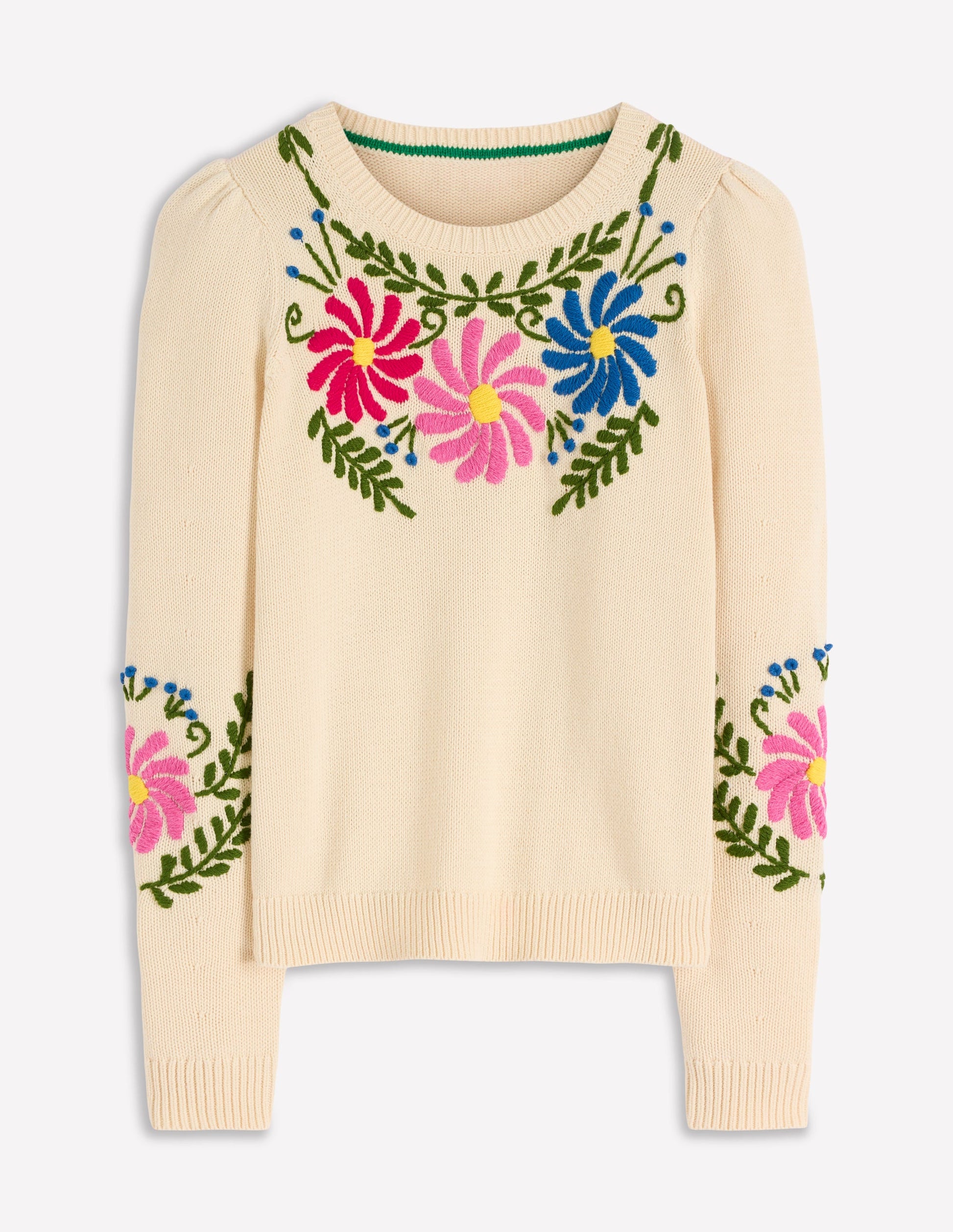 Davina Puff Sleeve Sweater-Ivory Embroidery-5