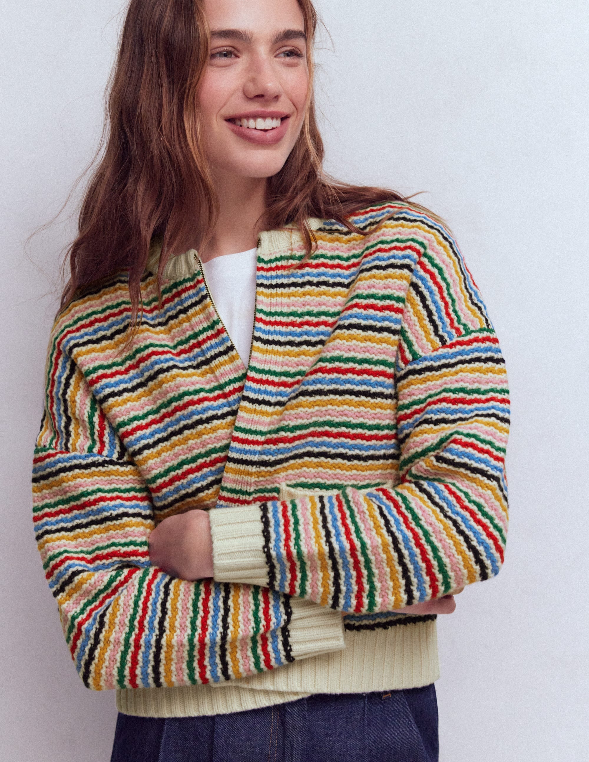 Maya Zip Up Jacket-Ivory, Rainbow - Image 1