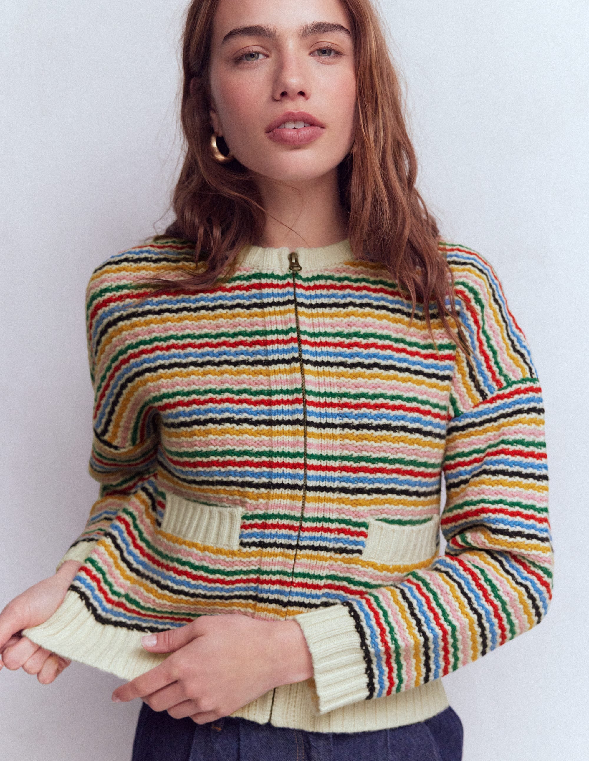 Maya Zip Up Jacket-Ivory, Rainbow - Image 2