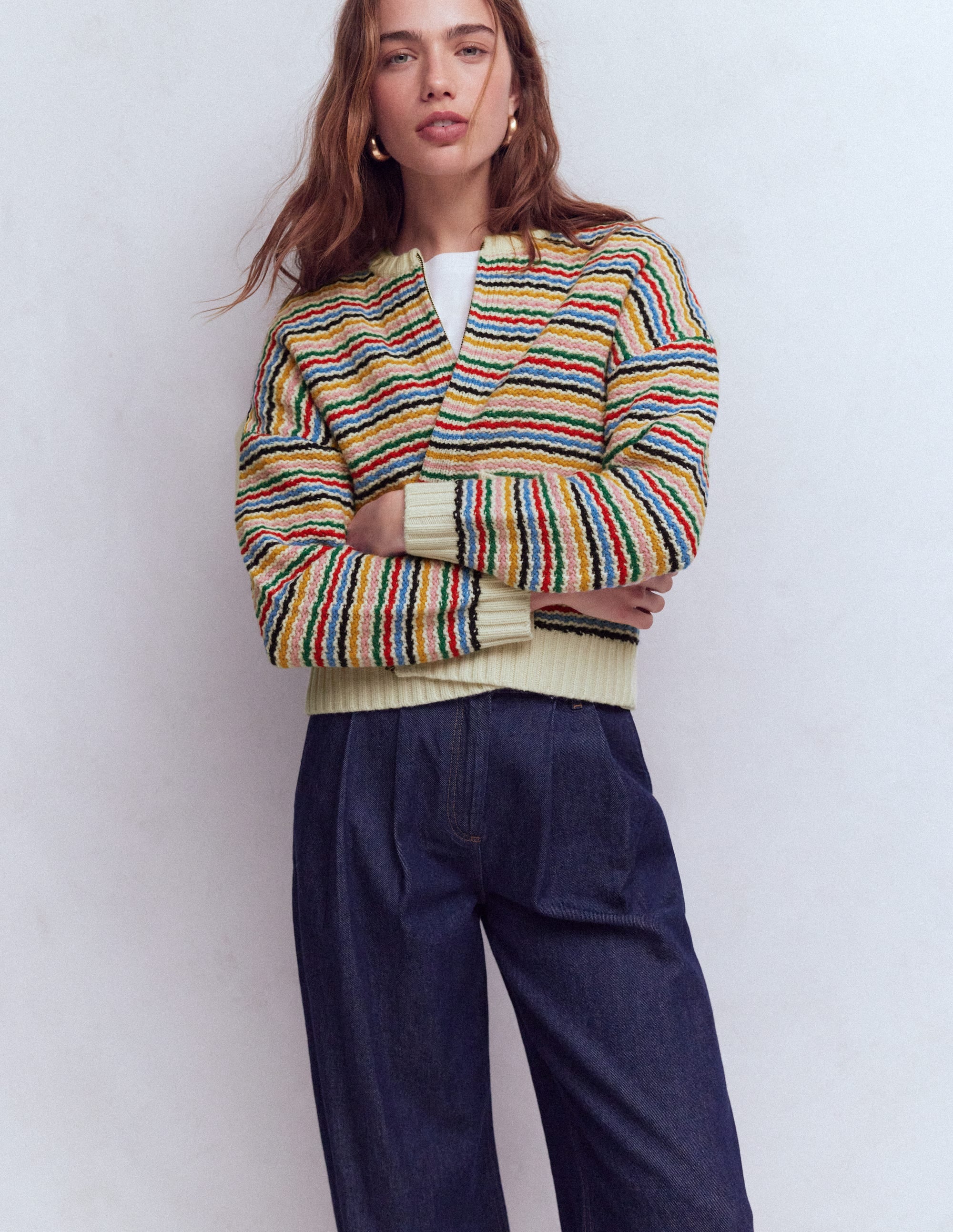 Maya Zip Up Jacket-Ivory, Rainbow - Image 4