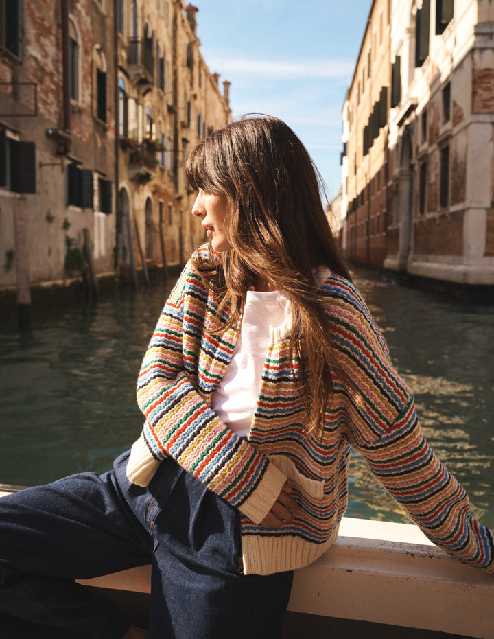 Maya Zip Up Jacket-Ivory, Rainbow