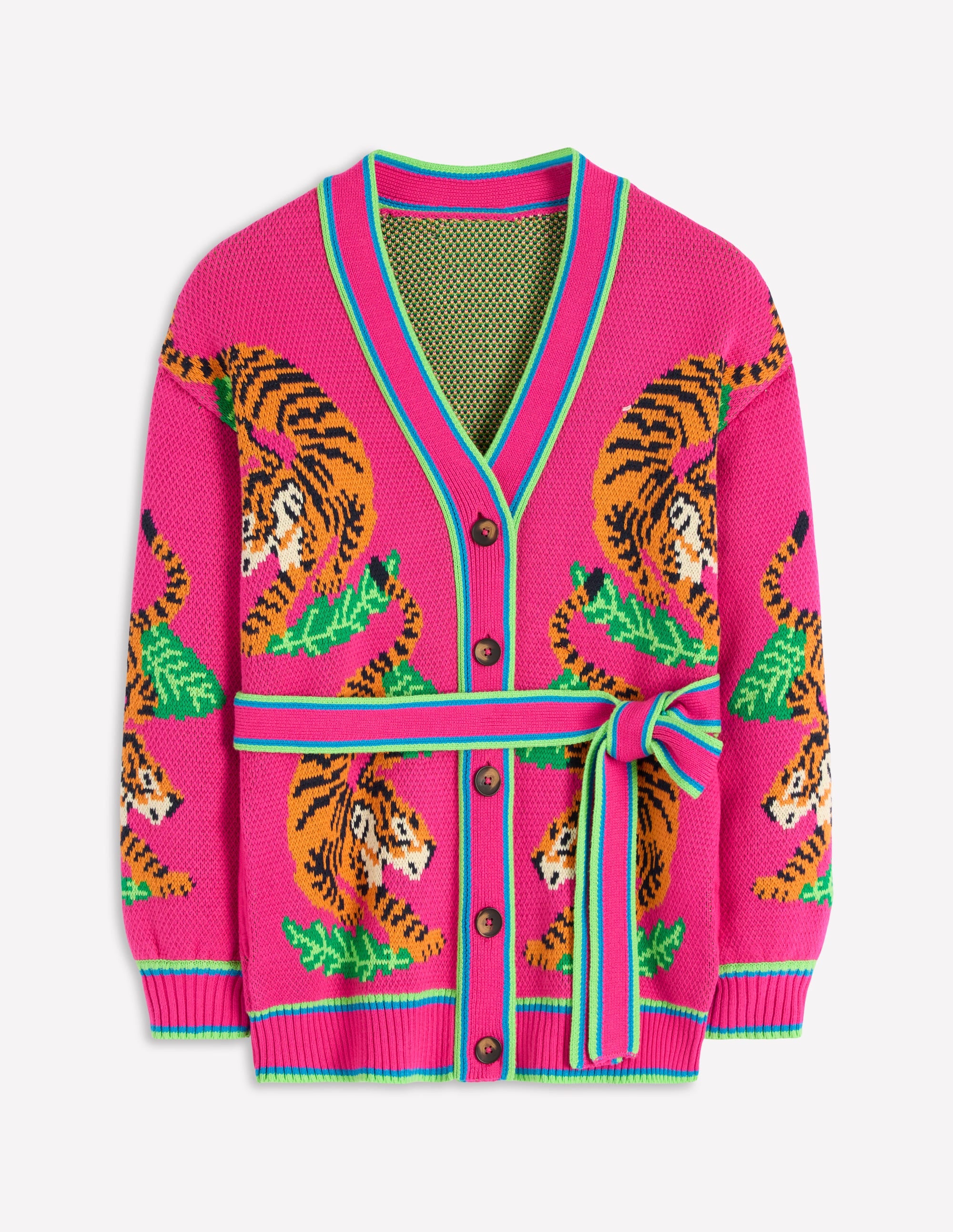 Jacquard Belted Cardigan-Pink Yarrow Tigers | Boden USA