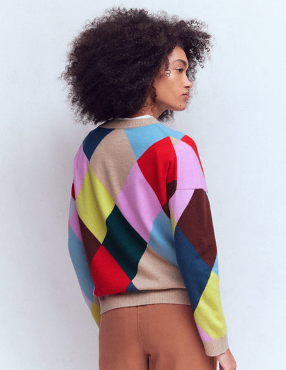 Anastasia Cashmere Sweater-Multi Harlequin Jumper-4