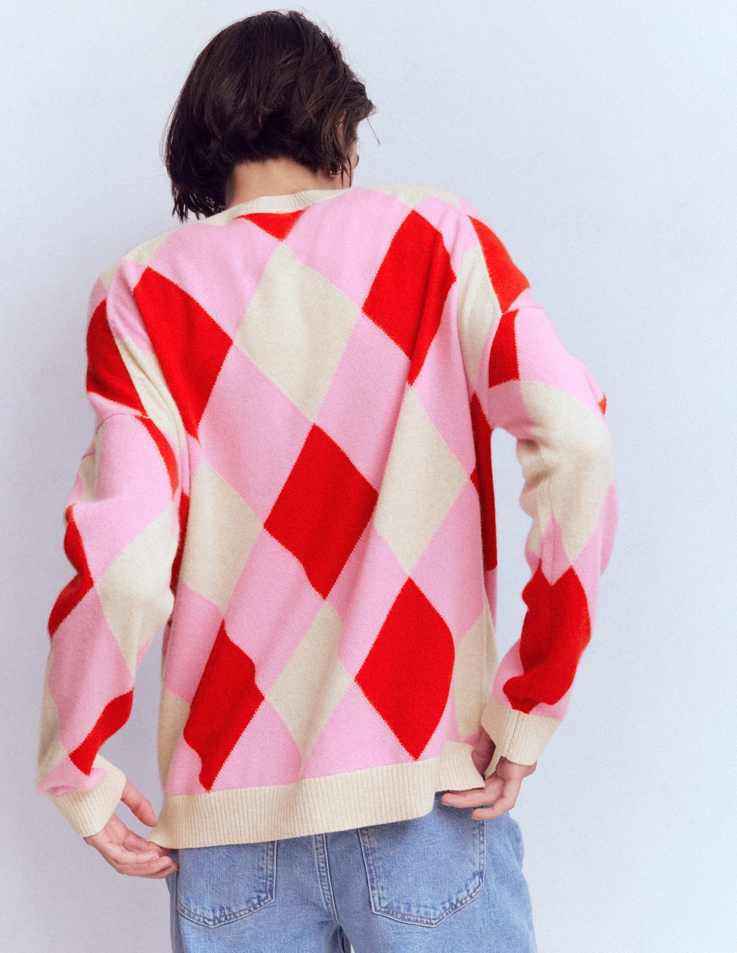 Anastasia Cashmere Sweater-Red and Pink Argyle