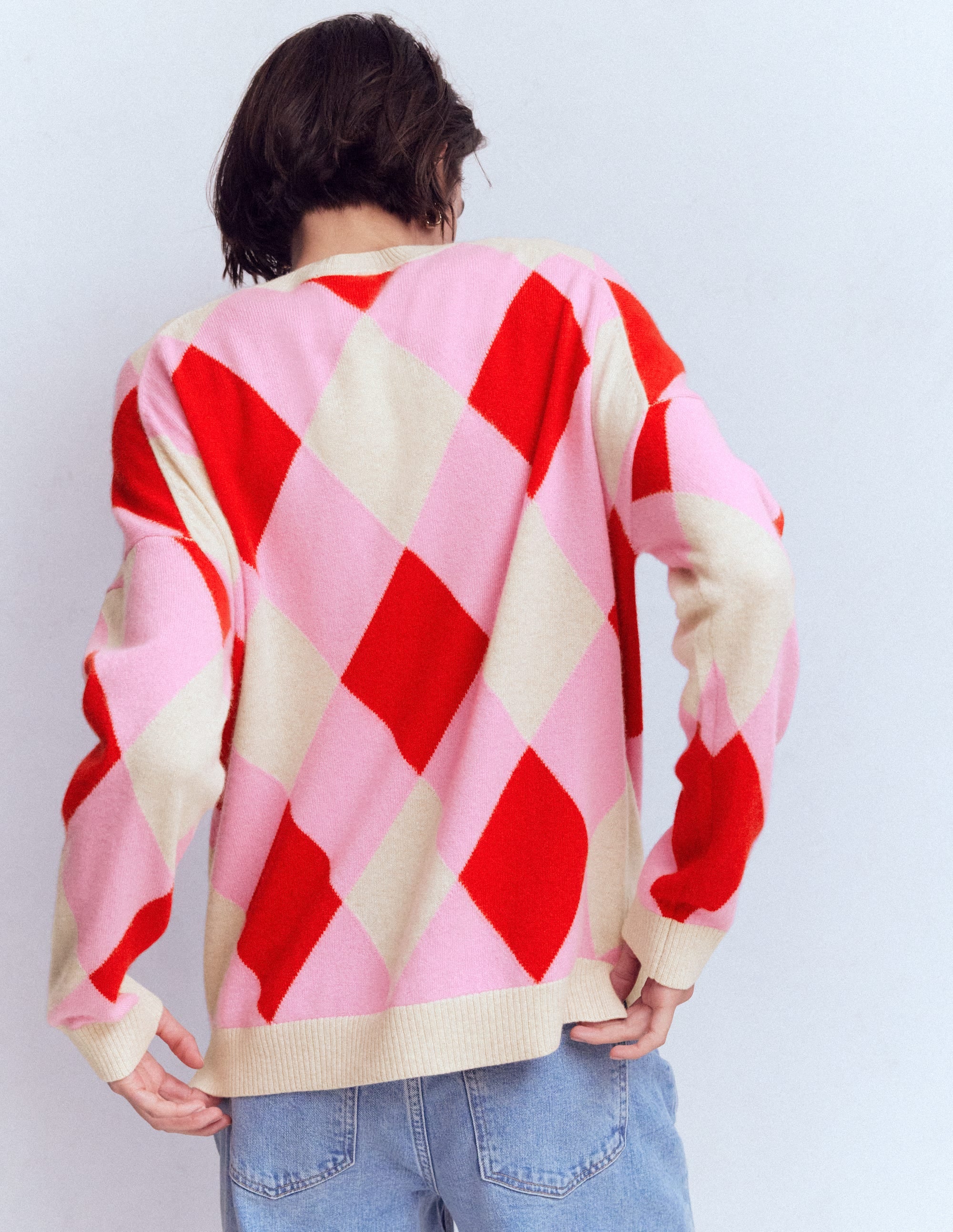Anastasia Cashmere Sweater-Red and Pink Argyle - Image 3