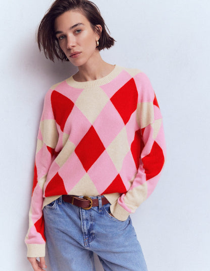 Anastasia Cashmere Sweater-Red and Pink Argyle-5