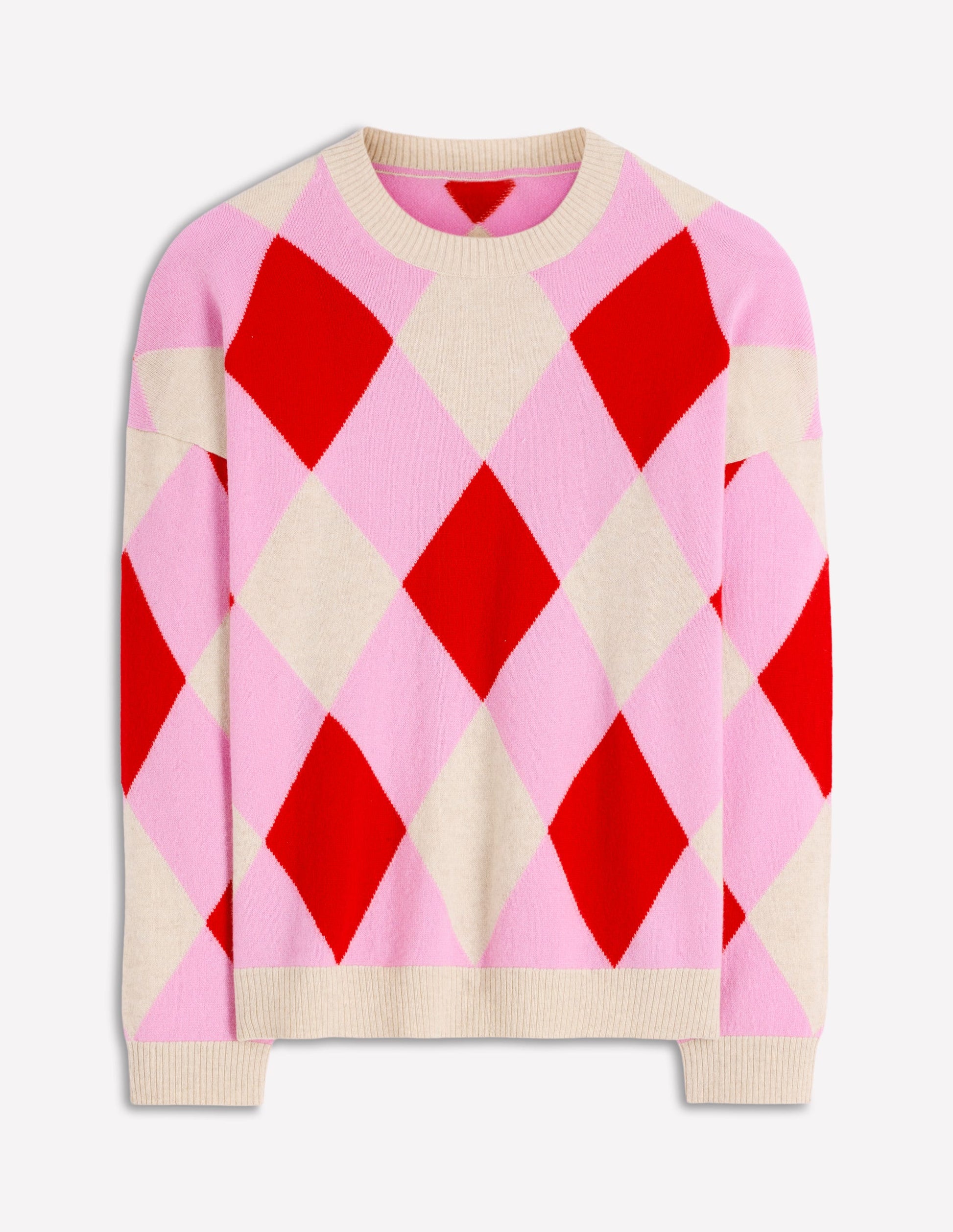 Anastasia Cashmere Sweater-Red and Pink Argyle-6
