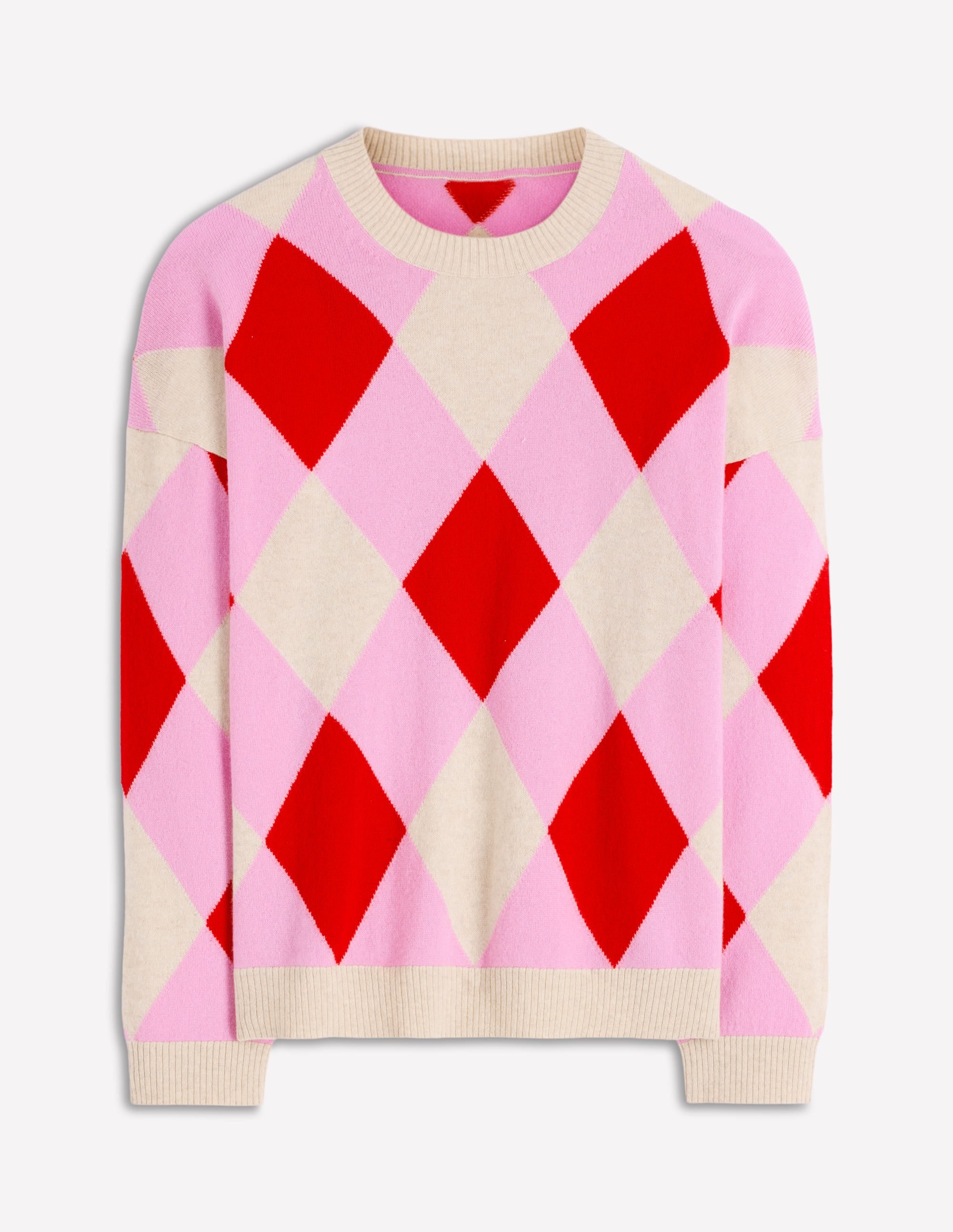 Anastasia Cashmere Sweater-Red and Pink Argyle - Image 6
