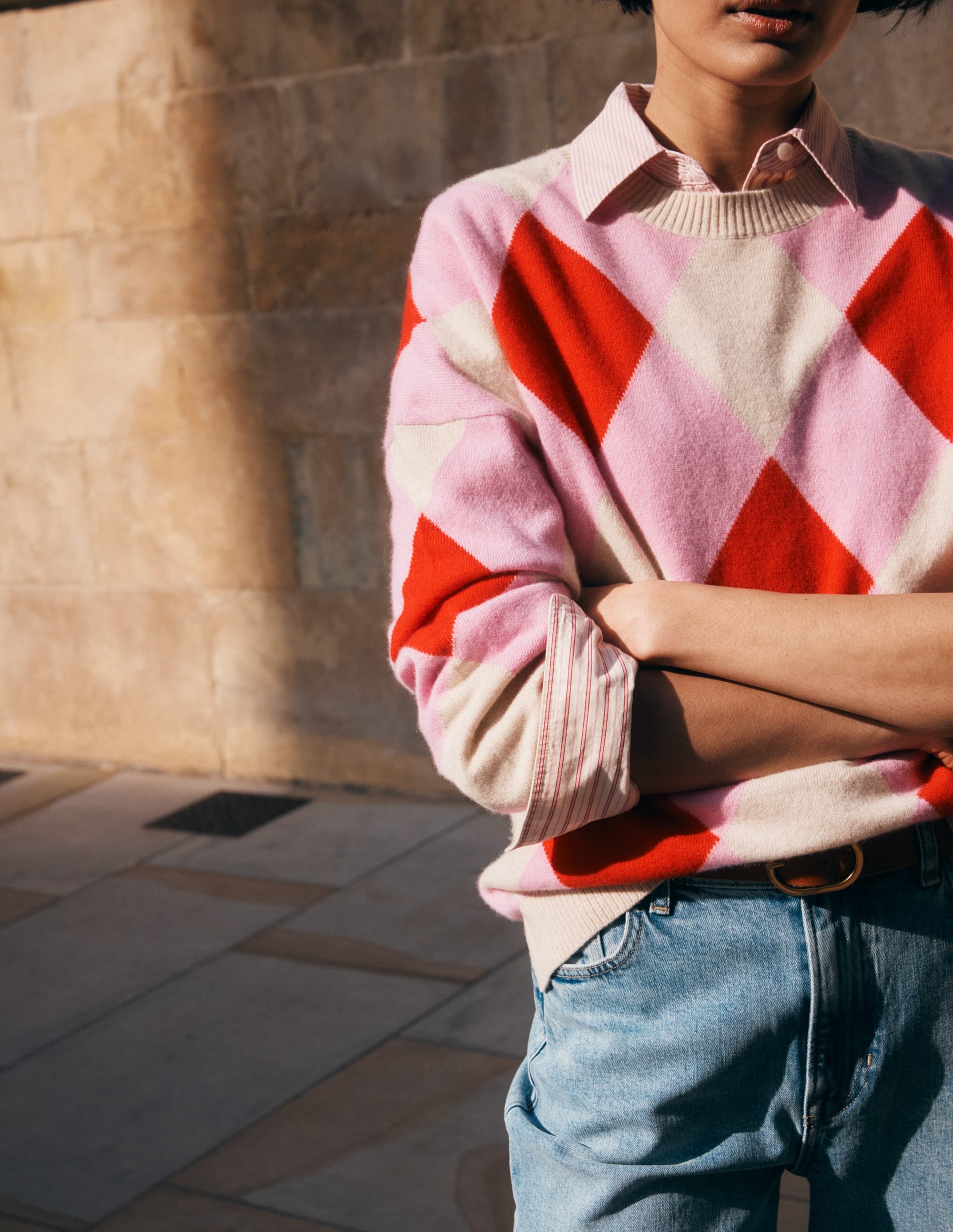 Anastasia Cashmere Sweater-Red and Pink Argyle - Image 5