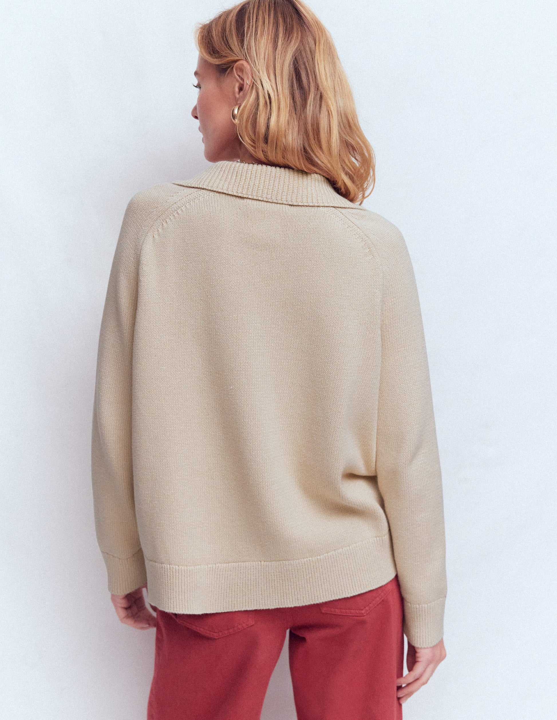 Cotton Henley Sweater-Almond Peach-3