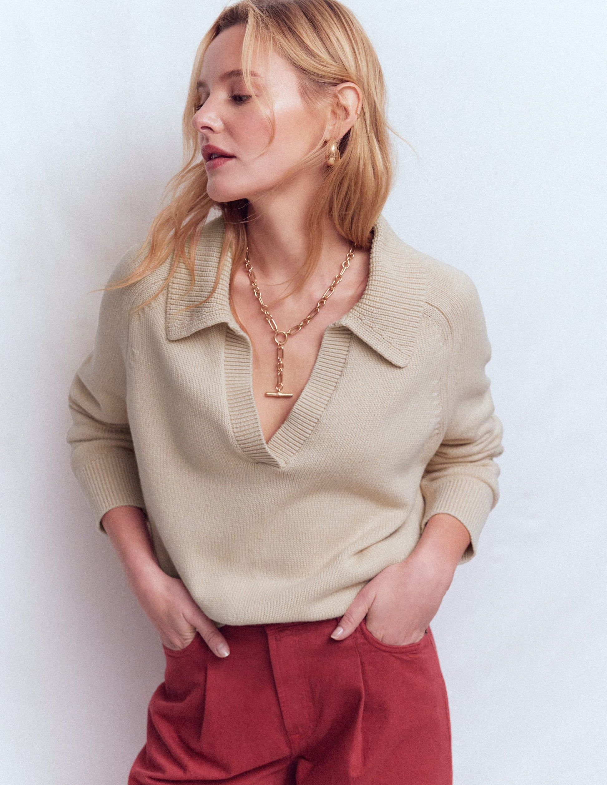 Cotton Henley Sweater-Almond Peach-5