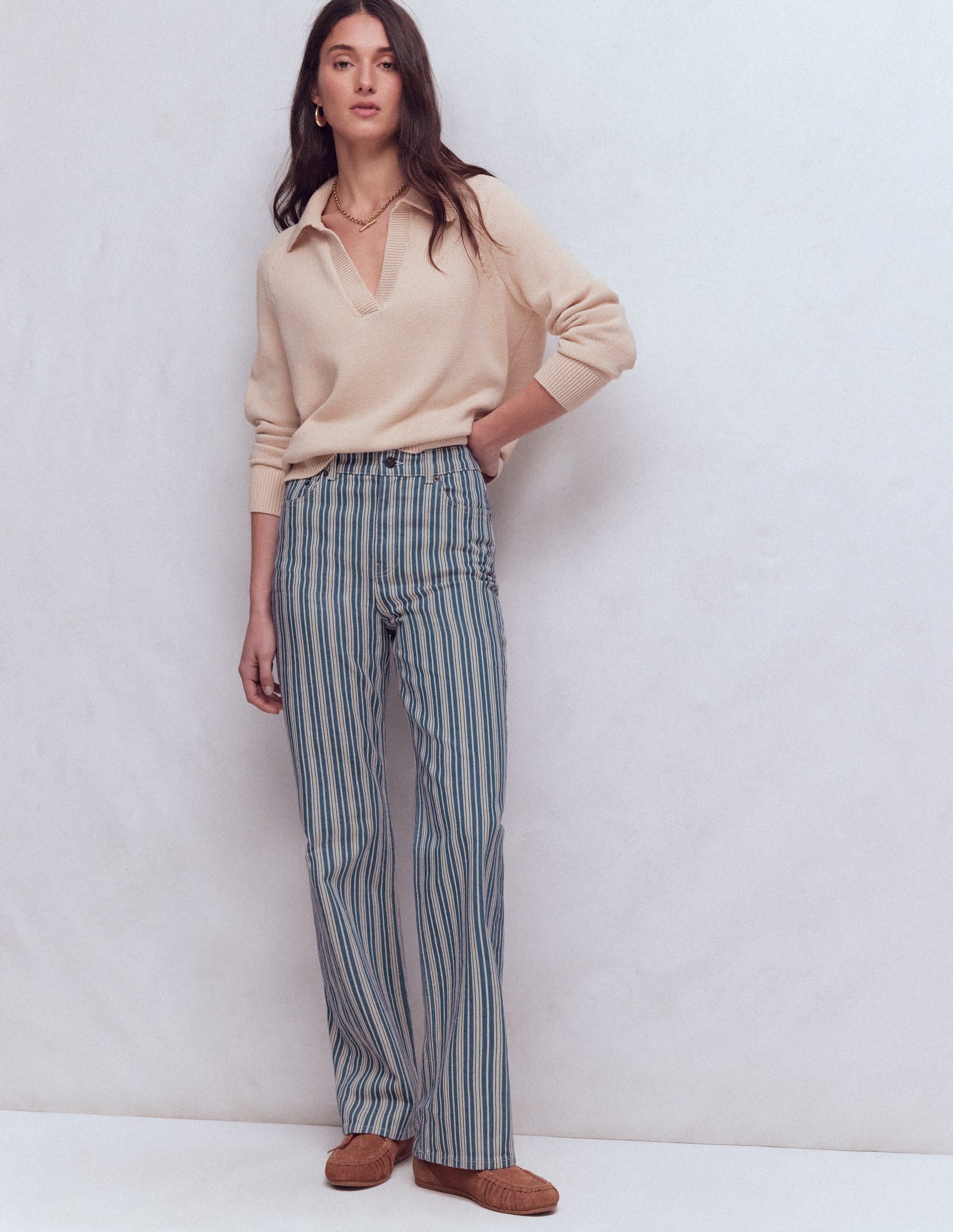 High Rise Column Leg Jeans-Blue Stripe - Image 1