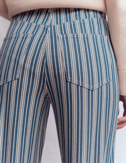 High Rise Column Leg Jeans-Blue Stripe-6