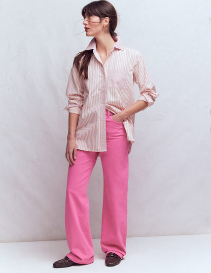 High Rise Column Leg Jeans-Bright Pink-1