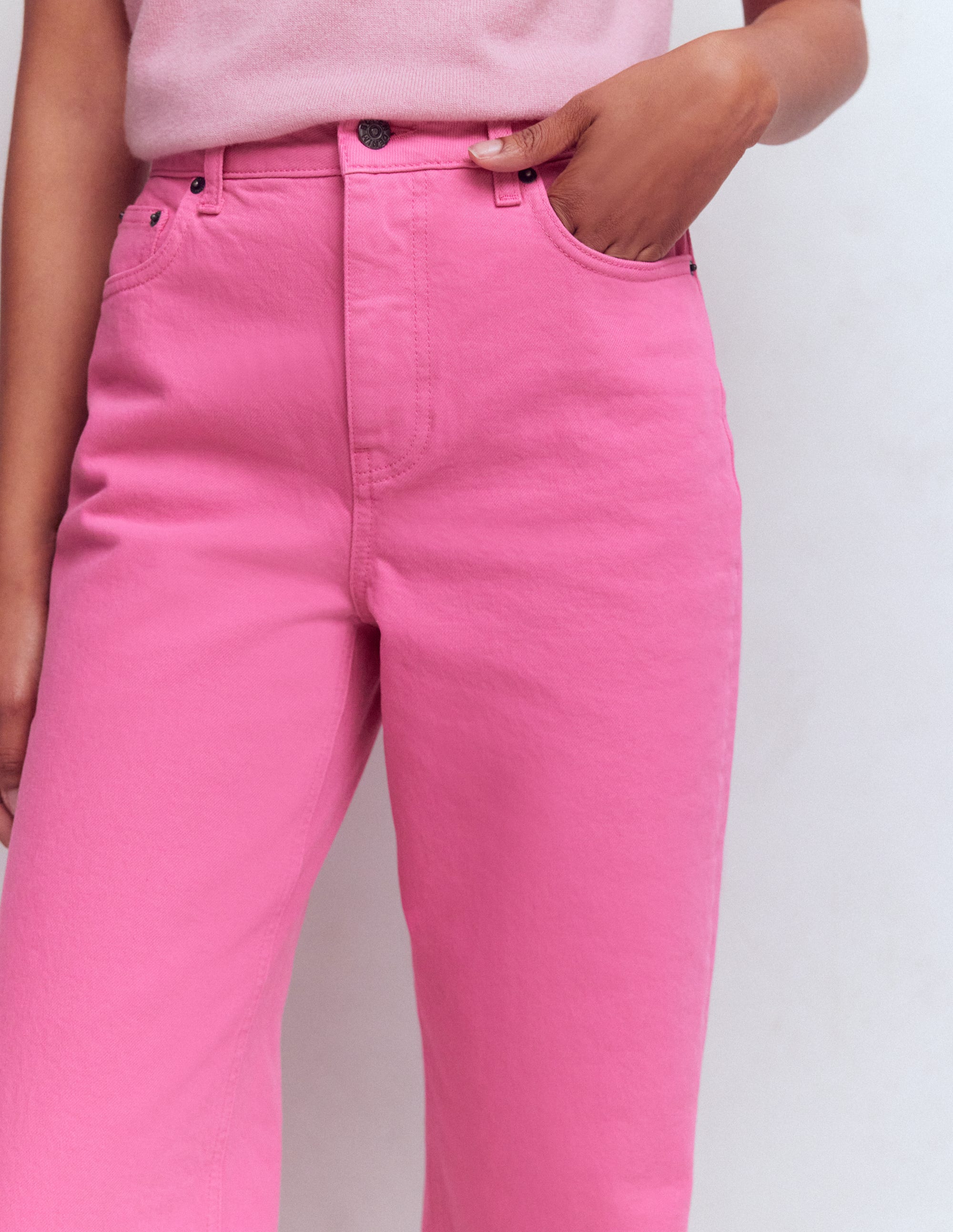 High Rise Column Leg Jeans-Bright Pink - Image 2