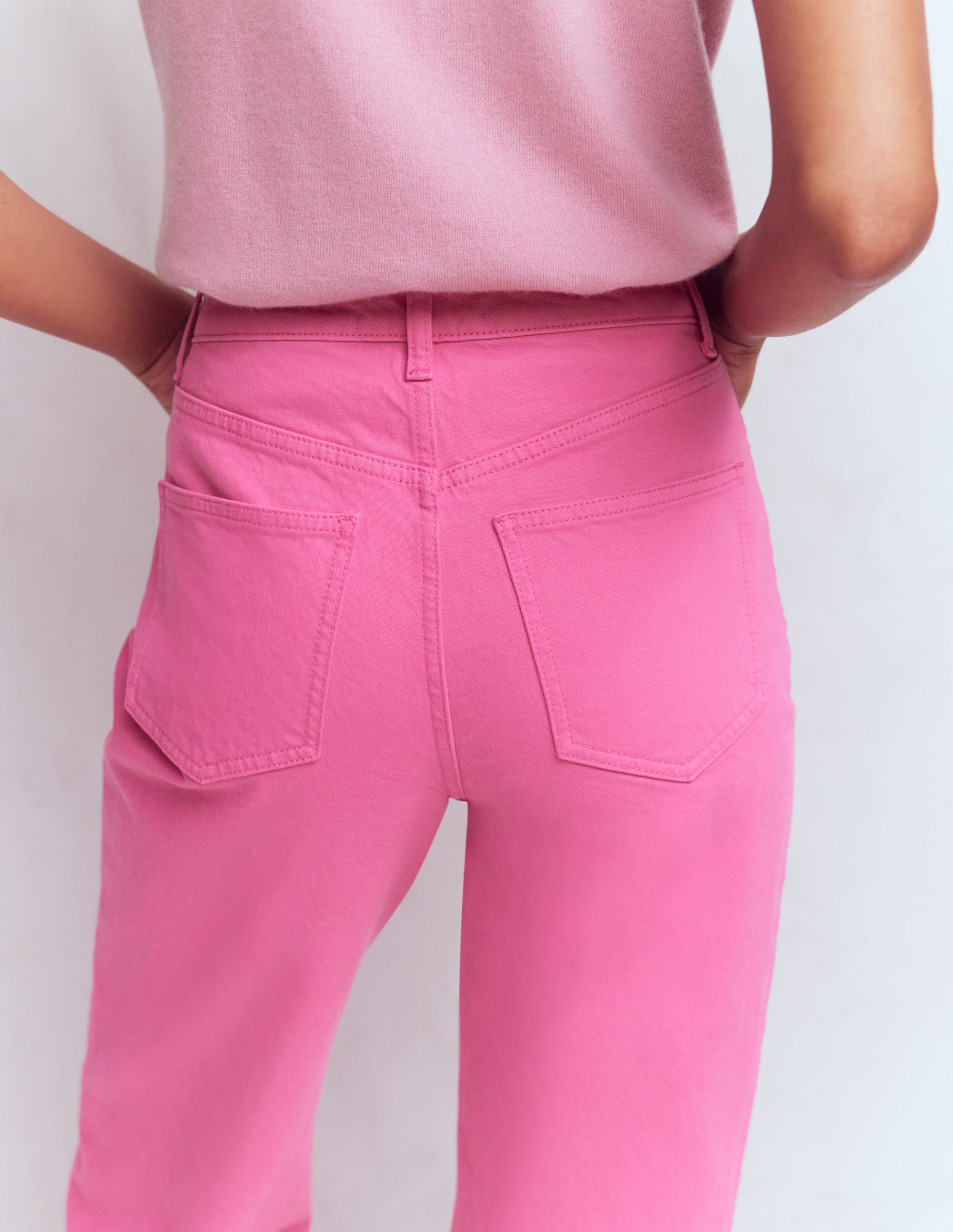 High Rise Column Leg Jeans-Bright Pink - Image 3