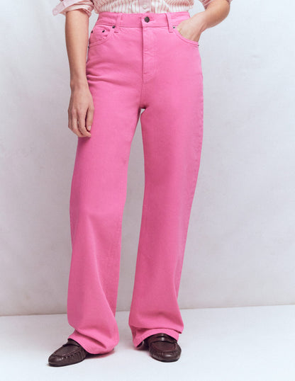 High Rise Column Leg Jeans-Bright Pink-4