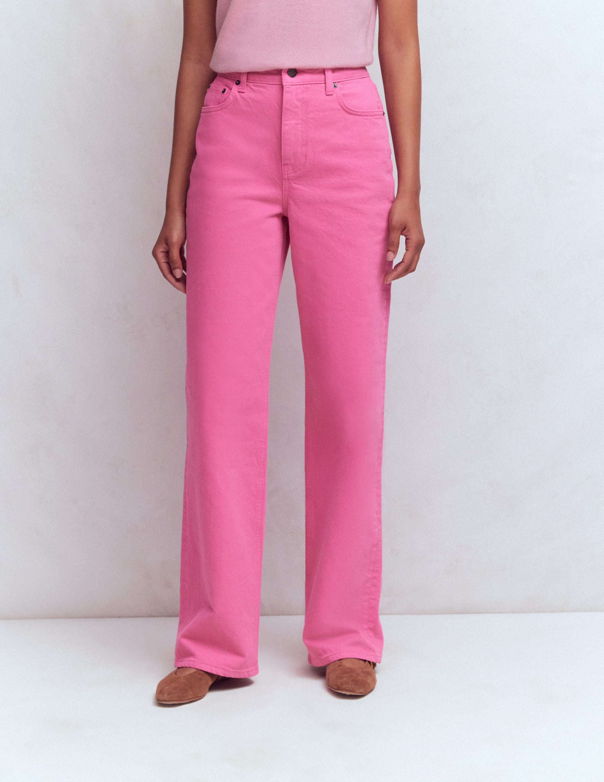 High Rise Column Leg Jeans-Bright Pink - Image 4