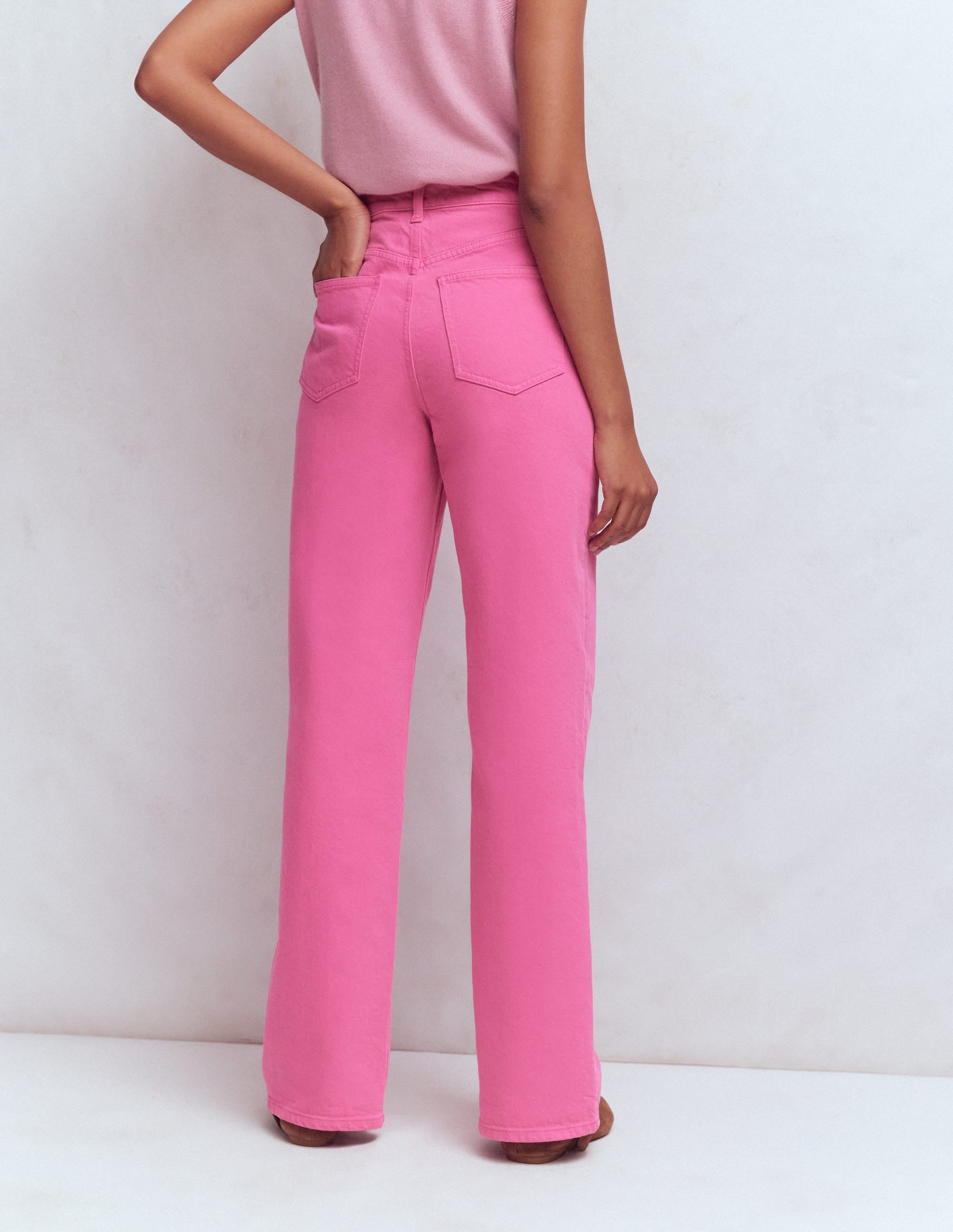 High Rise Column Leg Jeans-Bright Pink - Image 5