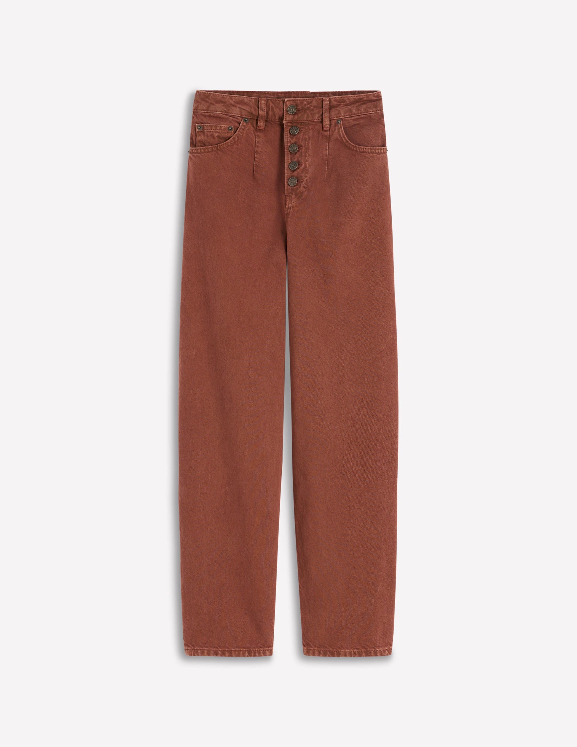 Exposed Button Straight Jeans-Brown-6