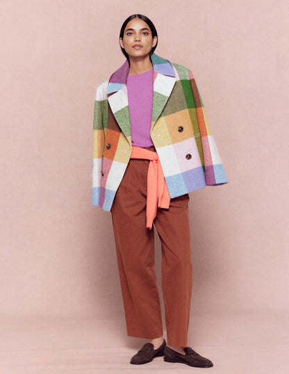 Exposed Button Straight Jeans-Brown-1