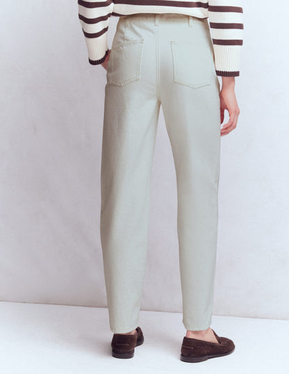 Exposed Button Straight Jeans-Ecru-3