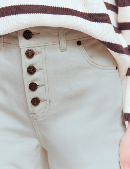 Exposed Button Straight Jeans-Ecru-5
