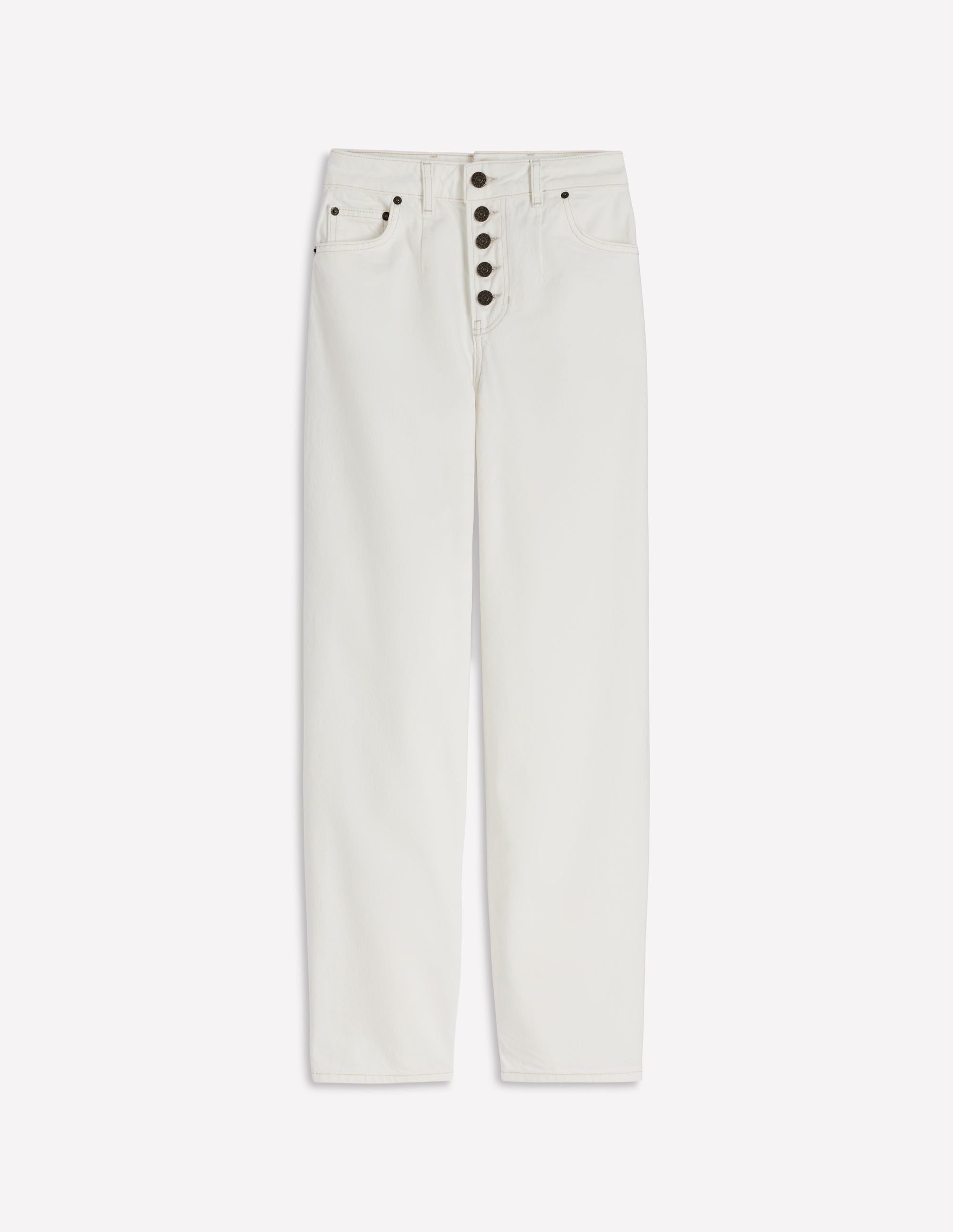 Exposed Button Straight Jeans-Ecru - Image 6