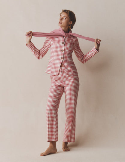 Canonbury Linen Pants-Dusty Rose and Ivory Gingham-2