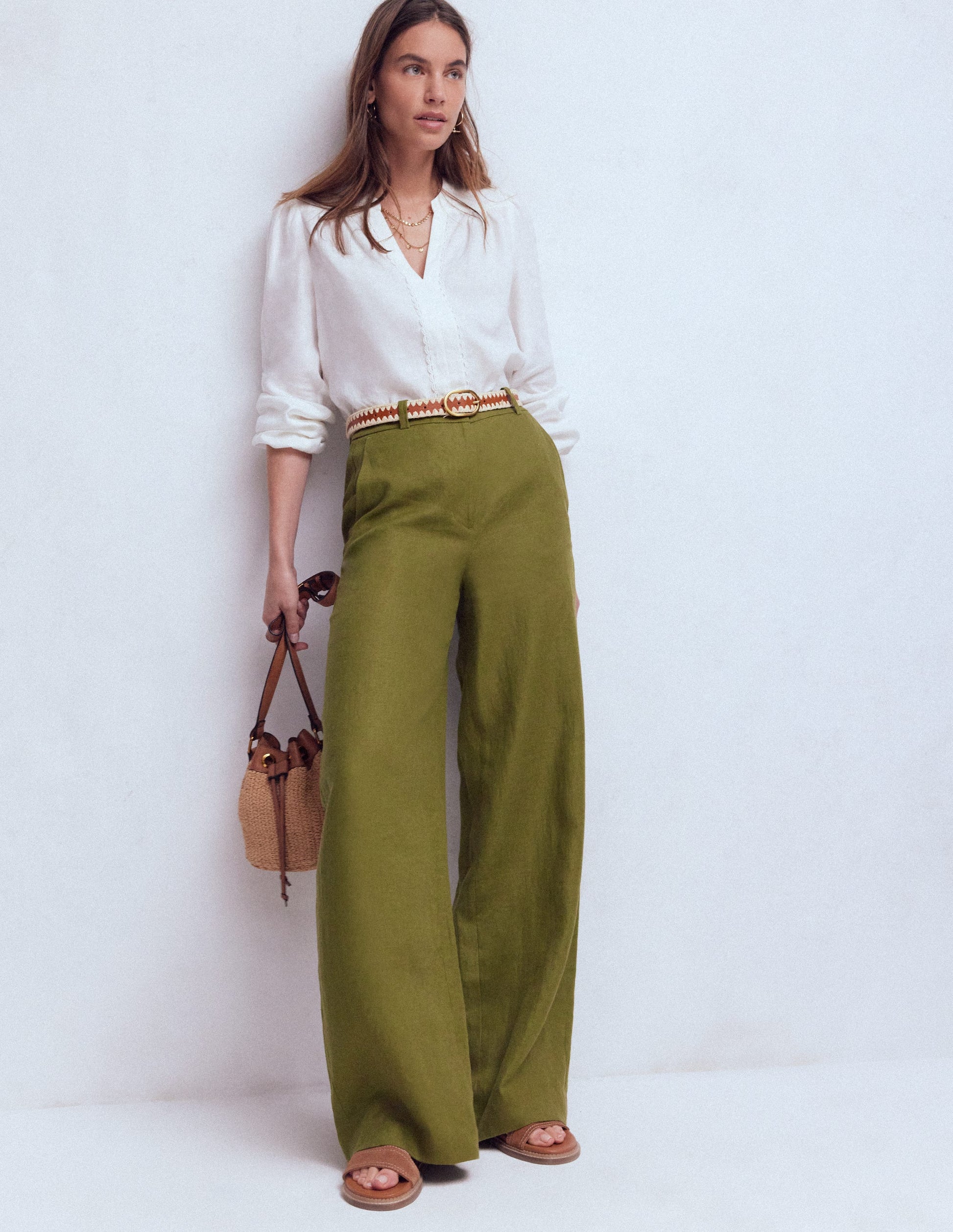 Belgravia Linen Pants-Olive Green | Boden USA Belgravia Linen Pants-Olive Green | Boden USA