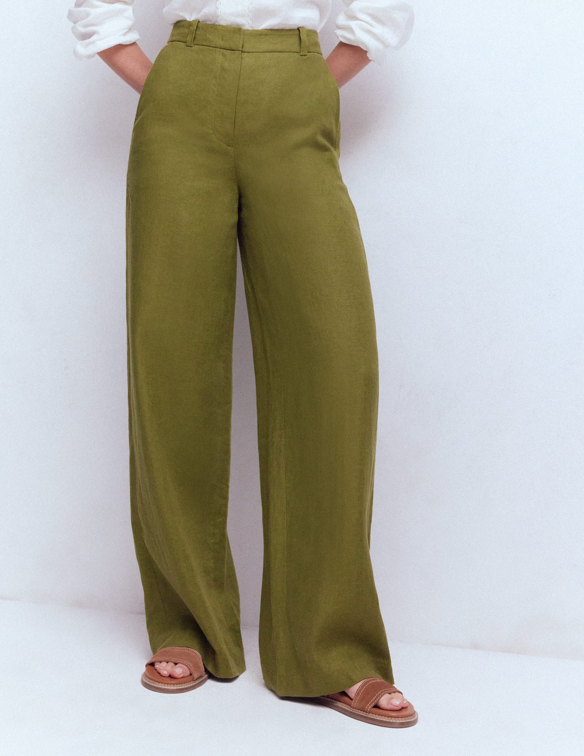 Belgravia Linen Pants-Olive Green-4
