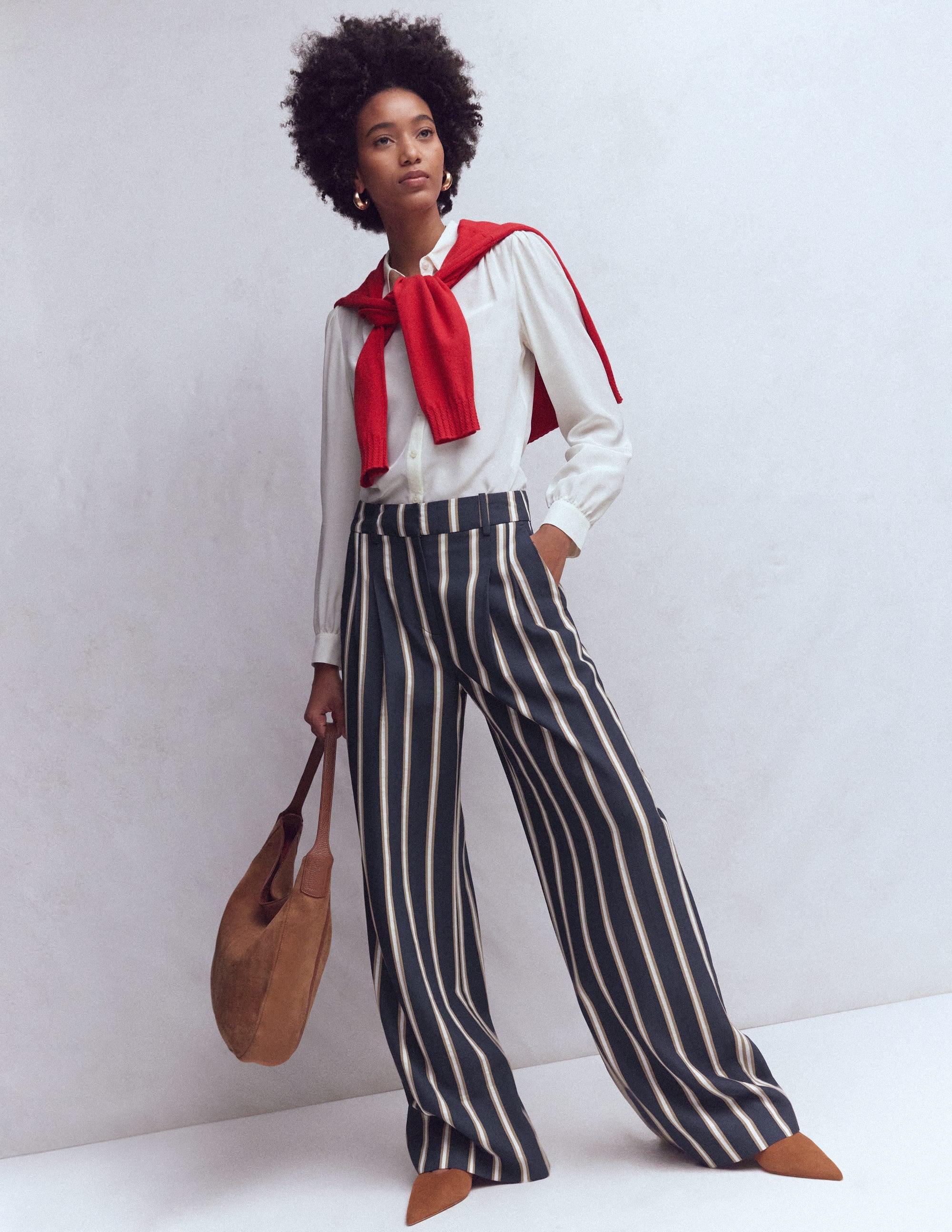Kensington Tailored Pants-Navy Camel Tram Stripe - Image 1