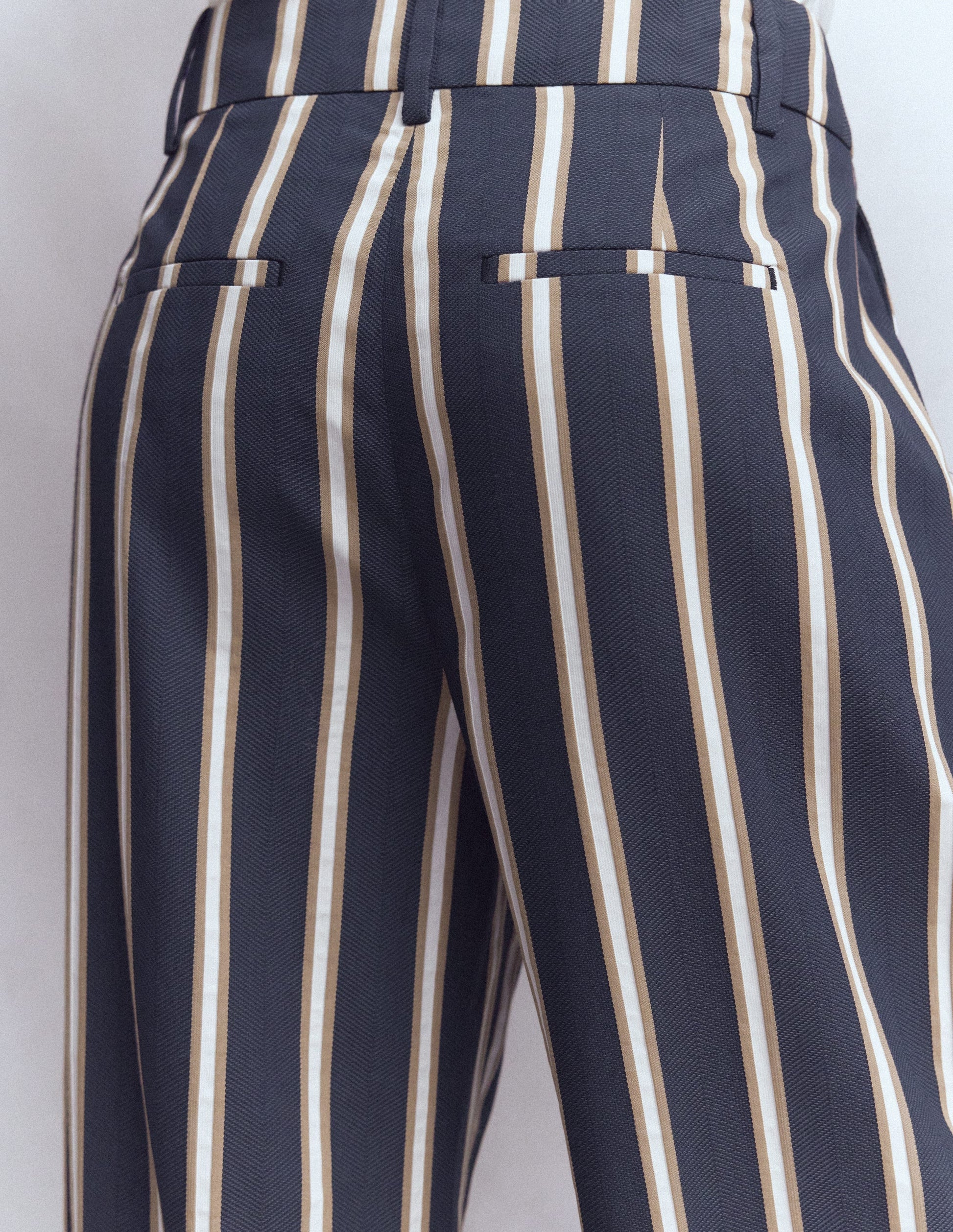 Kensington Tailored Pants-Navy Camel Tram Stripe-2