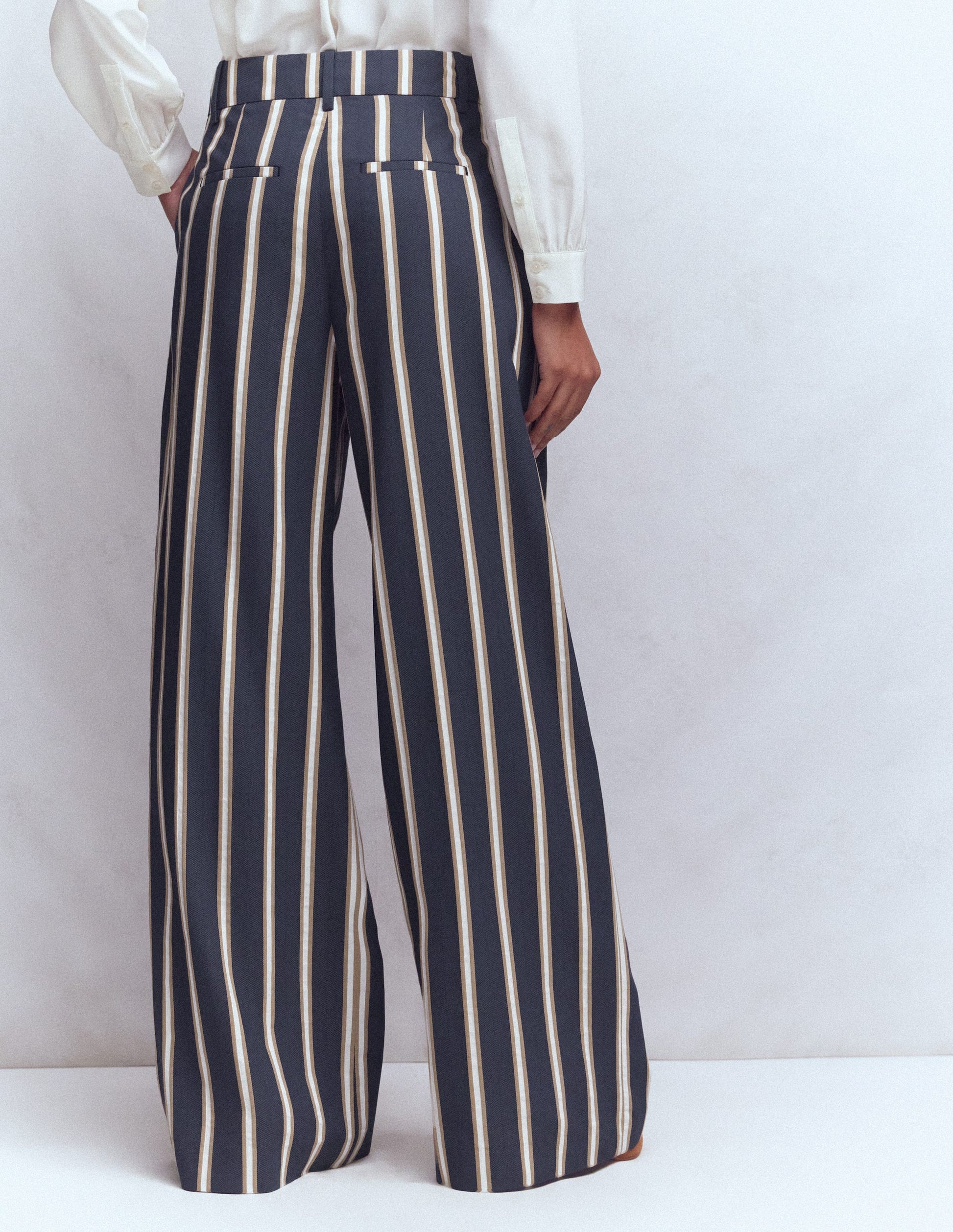 Kensington Tailored Pants-Navy Camel Tram Stripe-3