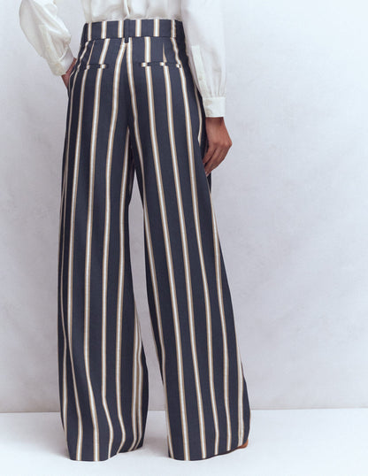 Kensington Tailored Pants-Navy Camel Tram Stripe-3