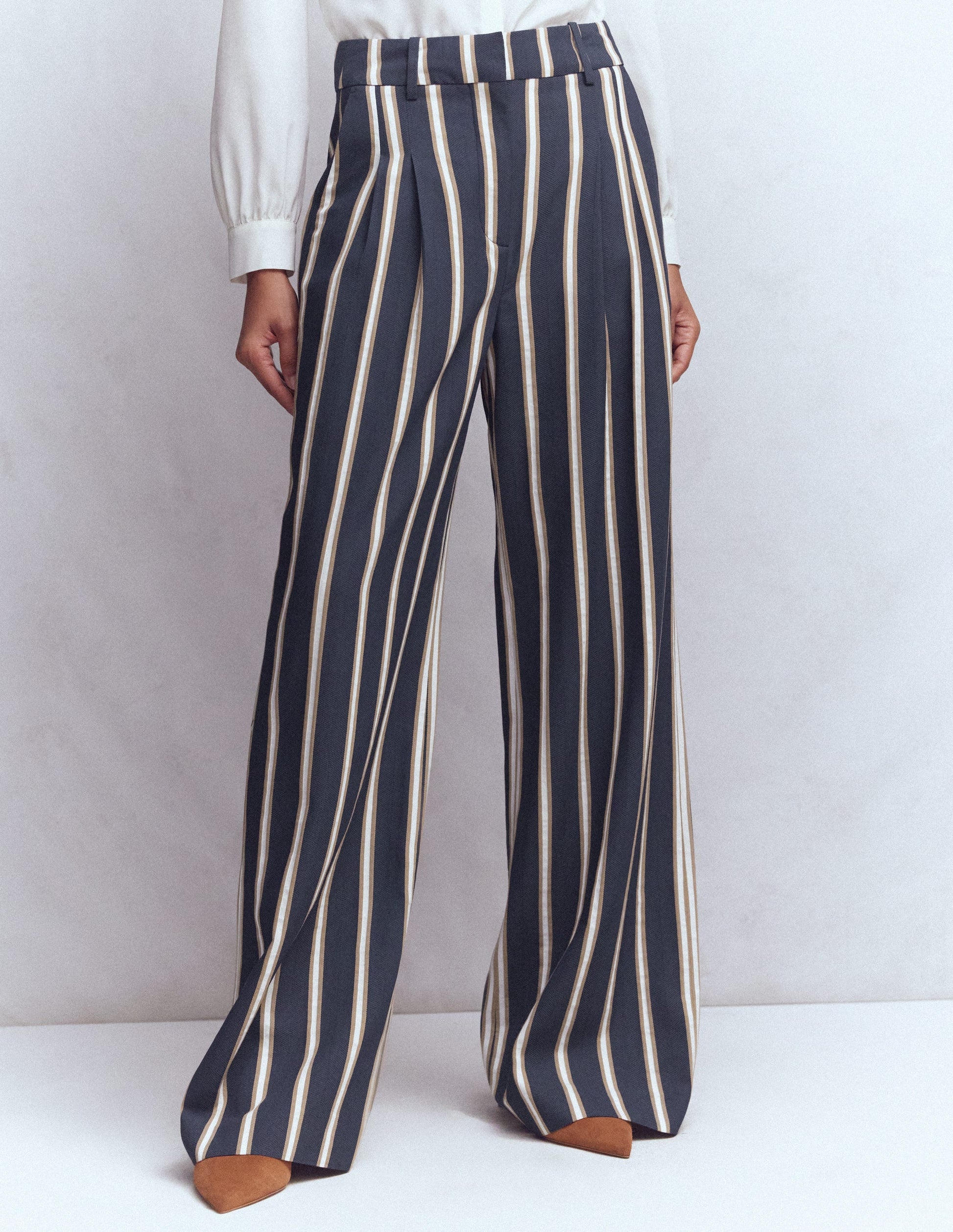 Kensington Tailored Pants-Navy Camel Tram Stripe-4