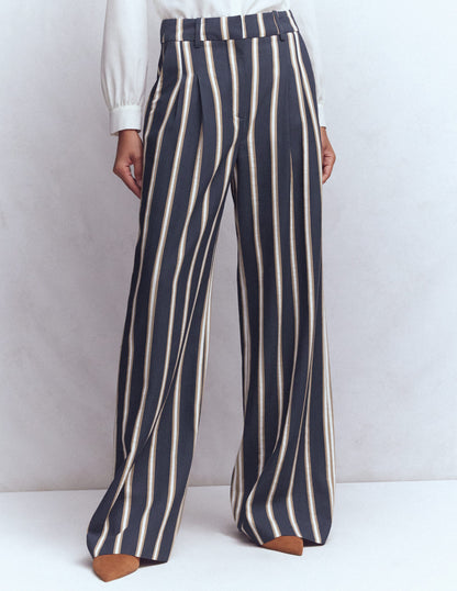 Kensington Tailored Pants-Navy Camel Tram Stripe-4
