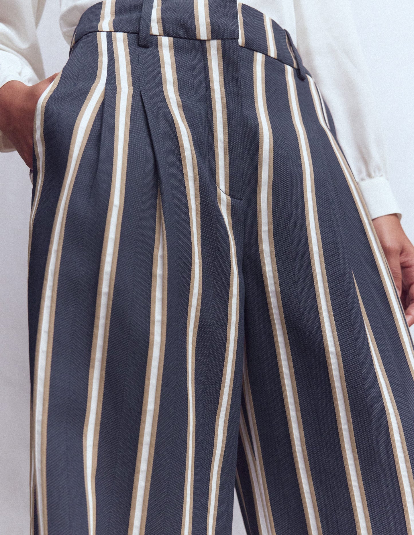 Kensington Tailored Pants-Navy Camel Tram Stripe
