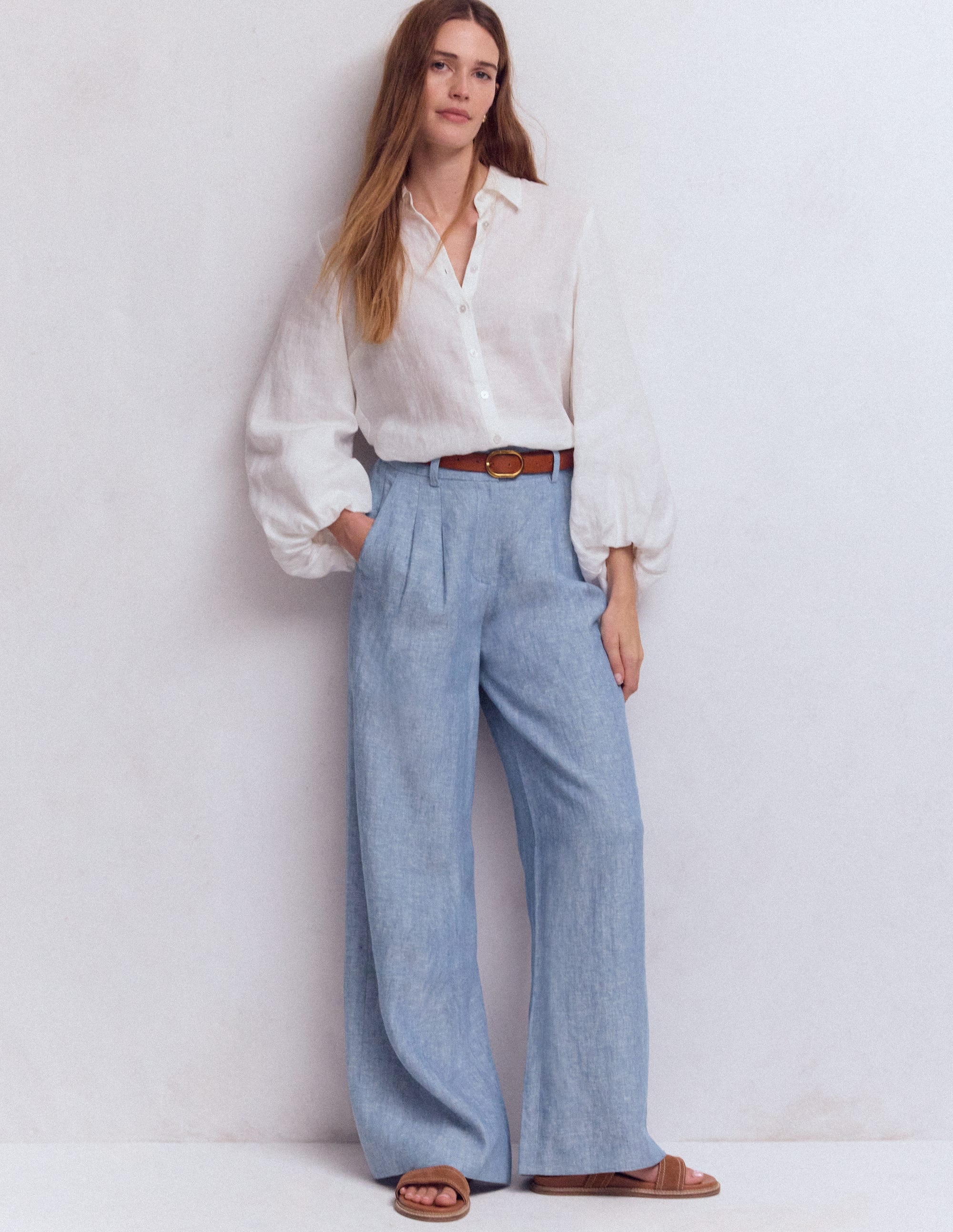 POSTELEGANT LINEN CHAMBRAY TROUSERS パンツ Chambray Black Linen Pants – StudioSuits