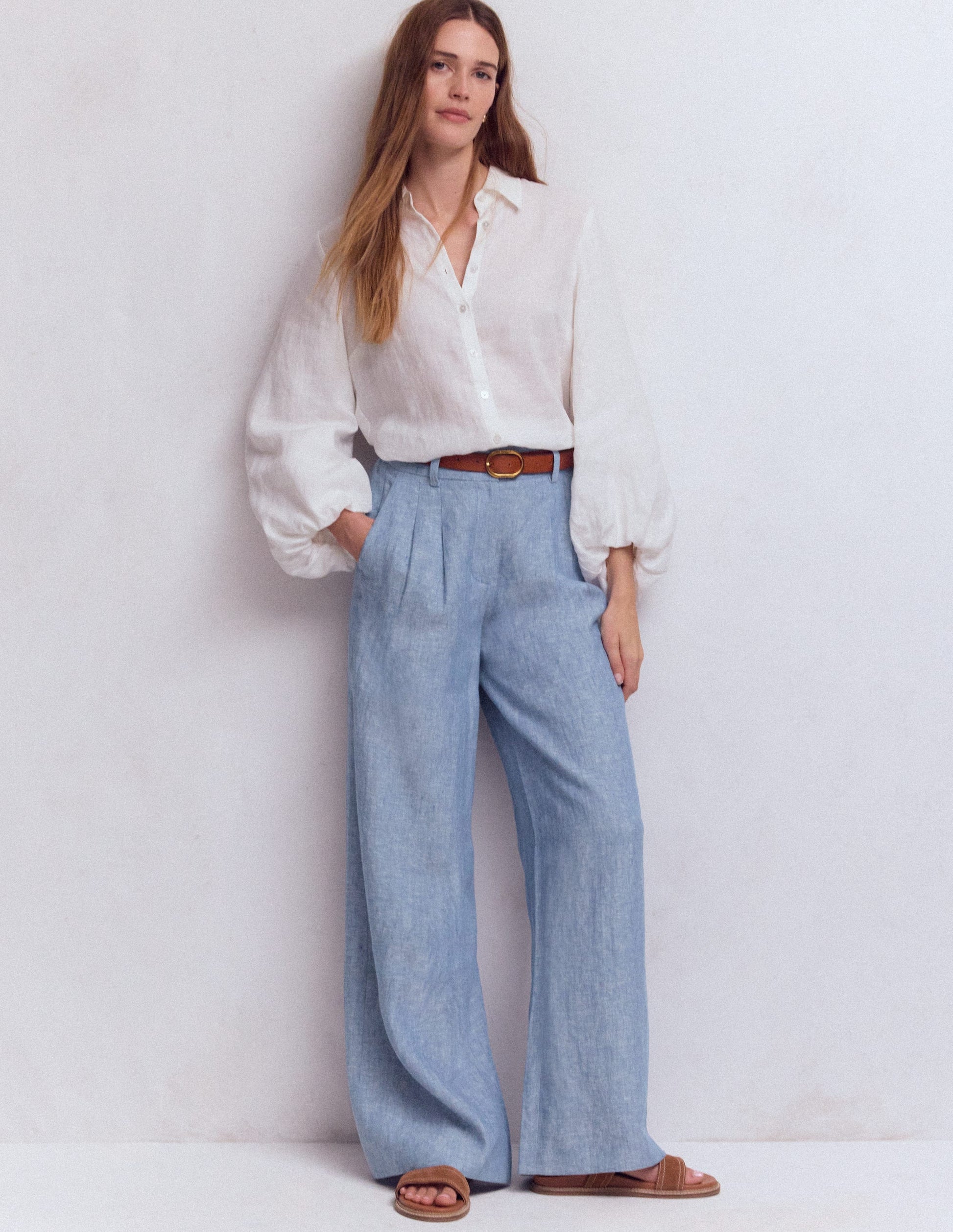 Kensington Linen Pants-Blue Chambray-1