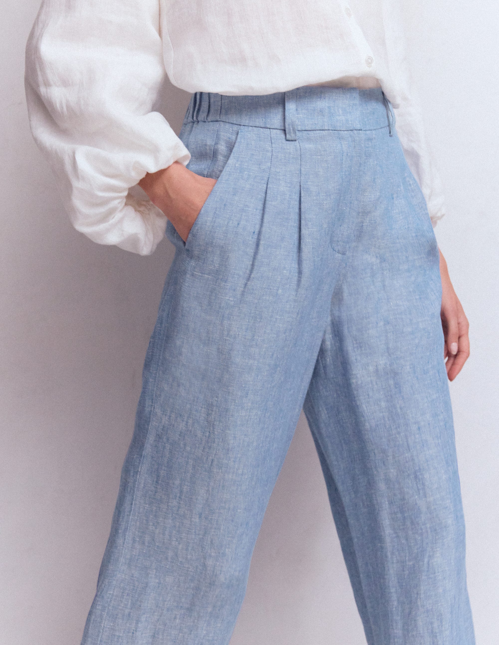 POSTELEGANT LINEN CHAMBRAY TROUSERS パンツ Chambray Black Linen Pants – StudioSuits