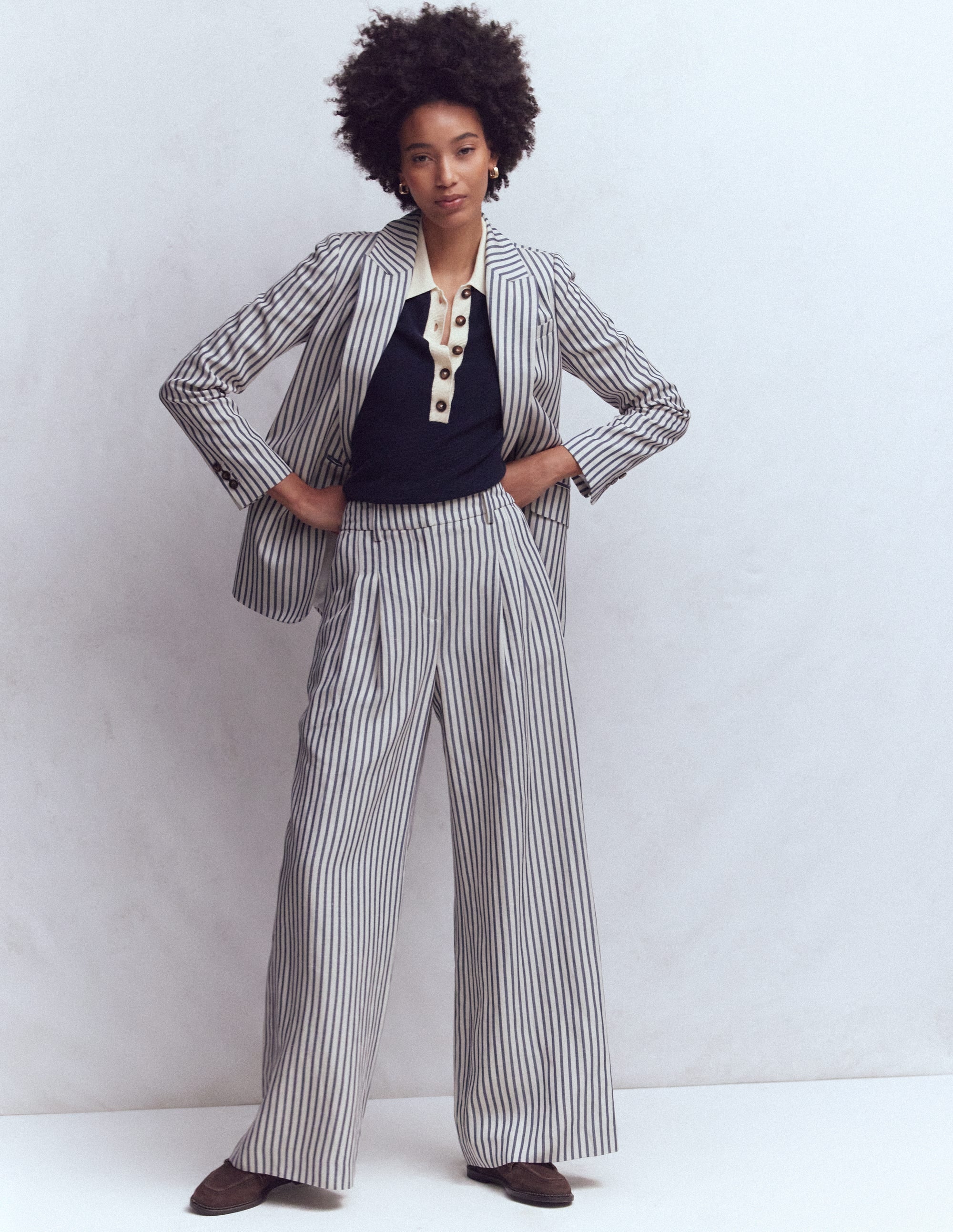 Kensington Wide Leg Pants-Blue and Ivory Stripe - Image 1