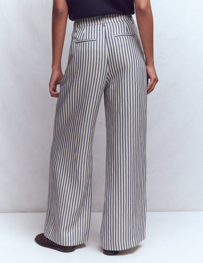 Kensington Wide Leg Pants-Blue and Ivory Stripe-4