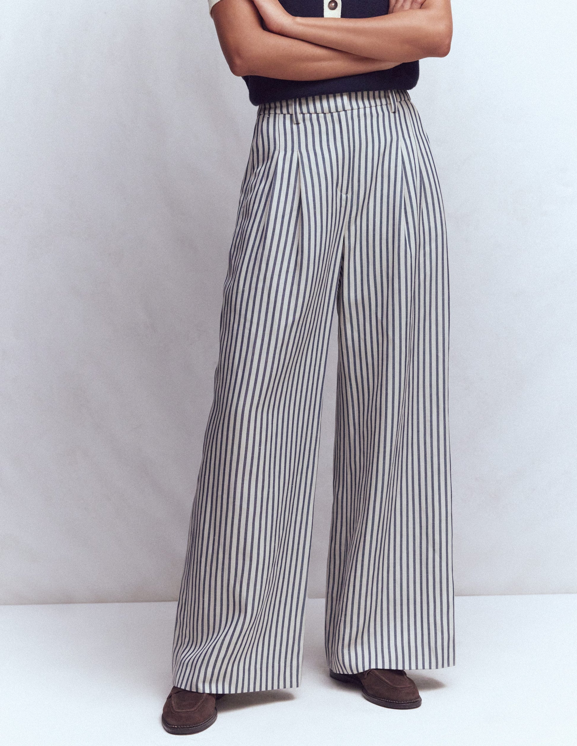 Kensington Wide Leg Pants-Blue and Ivory Stripe-5